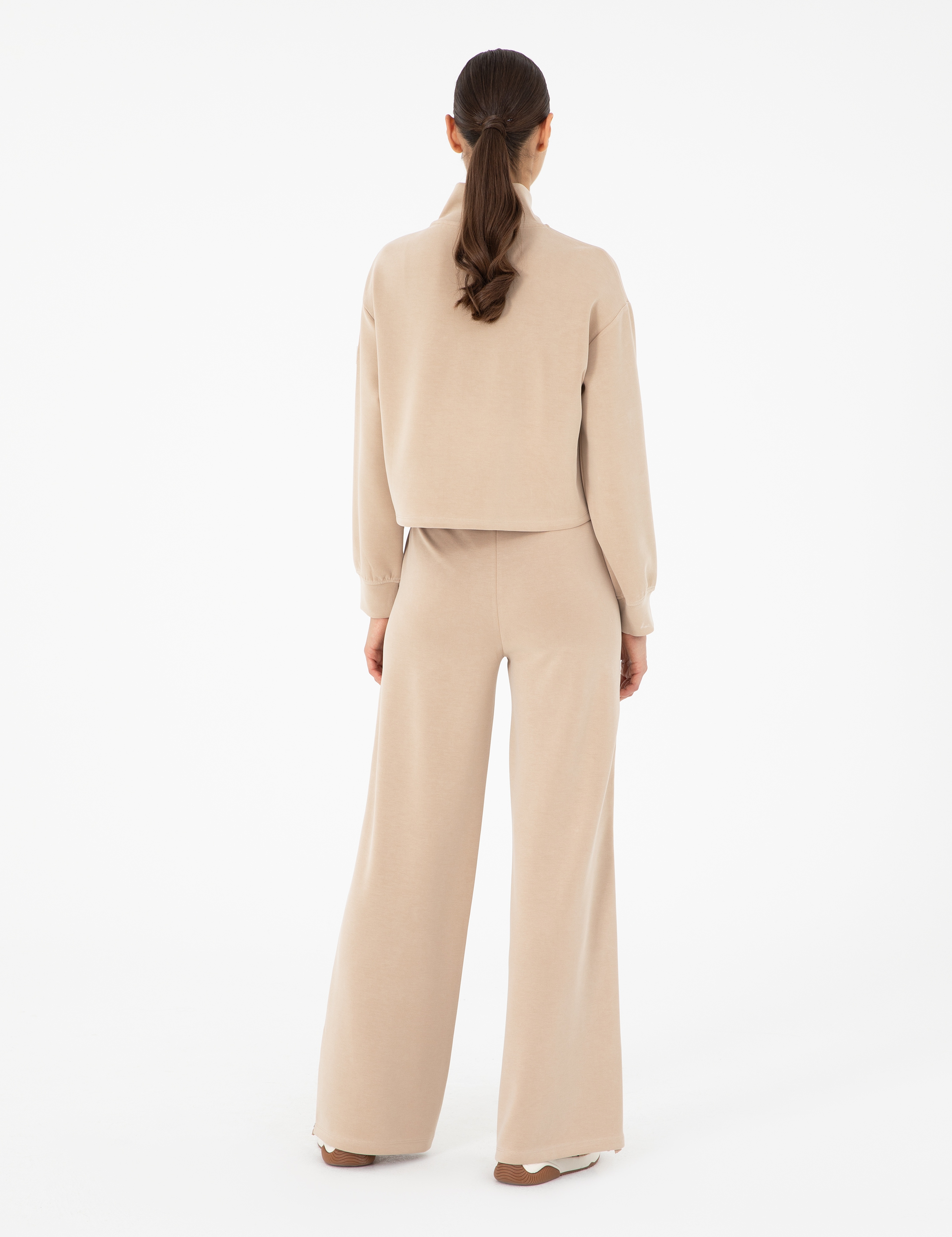 Bej Flare Fit Fermuar Detaylı Eşofman Altı - Image 4