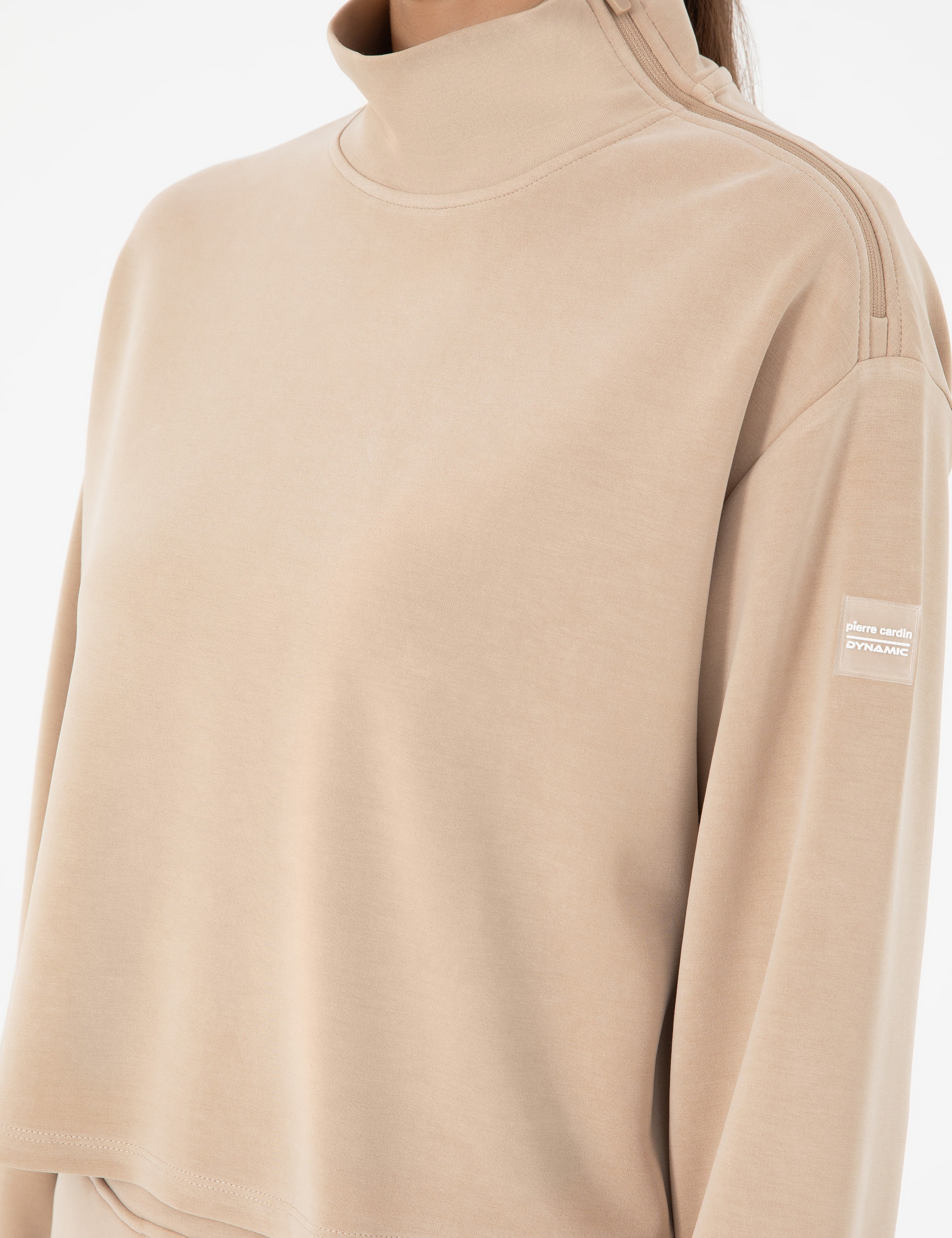 Bej Comfort Fit Modal Kumaş Sweatshirt - Image 7