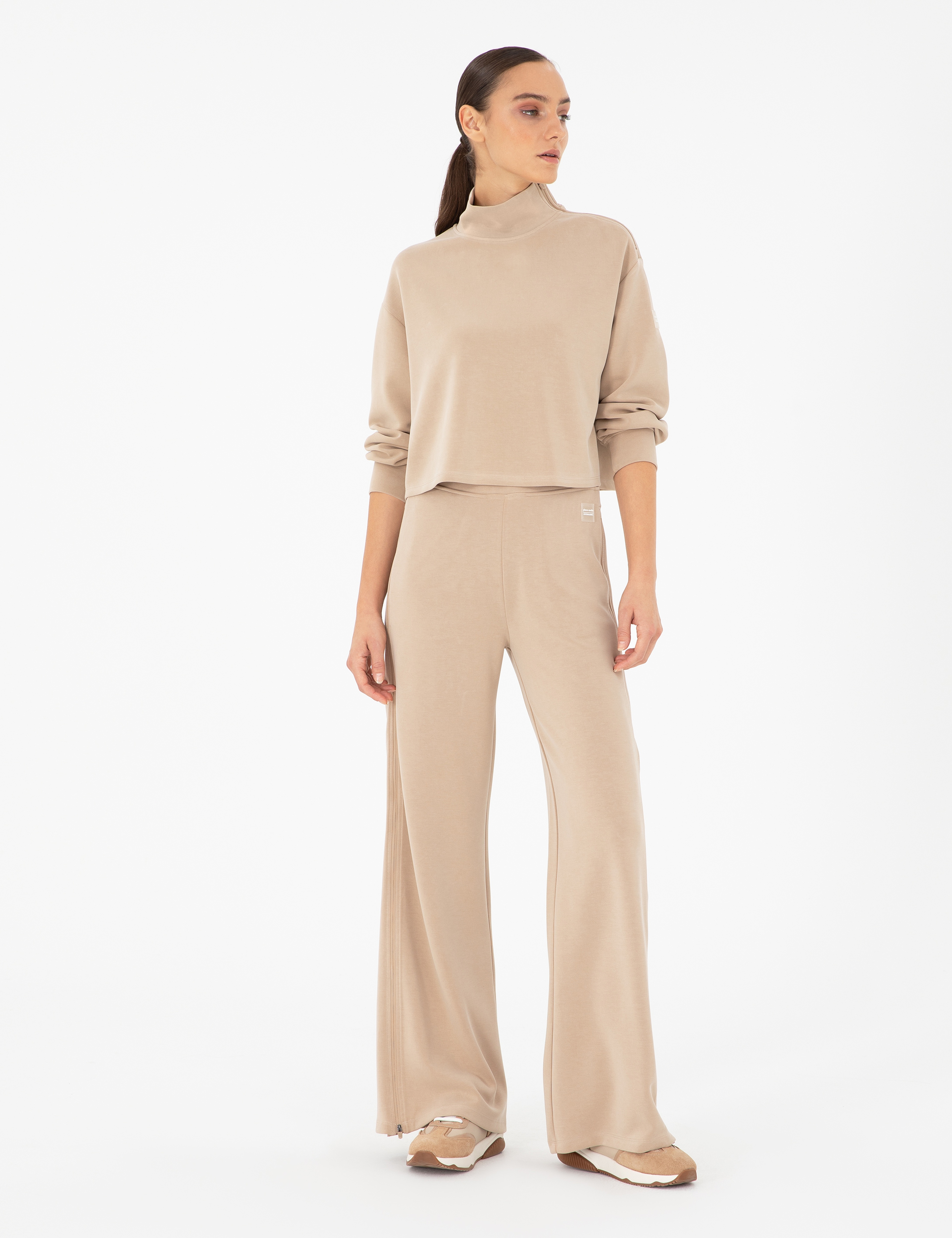 Bej Comfort Fit Modal Kumaş Sweatshirt