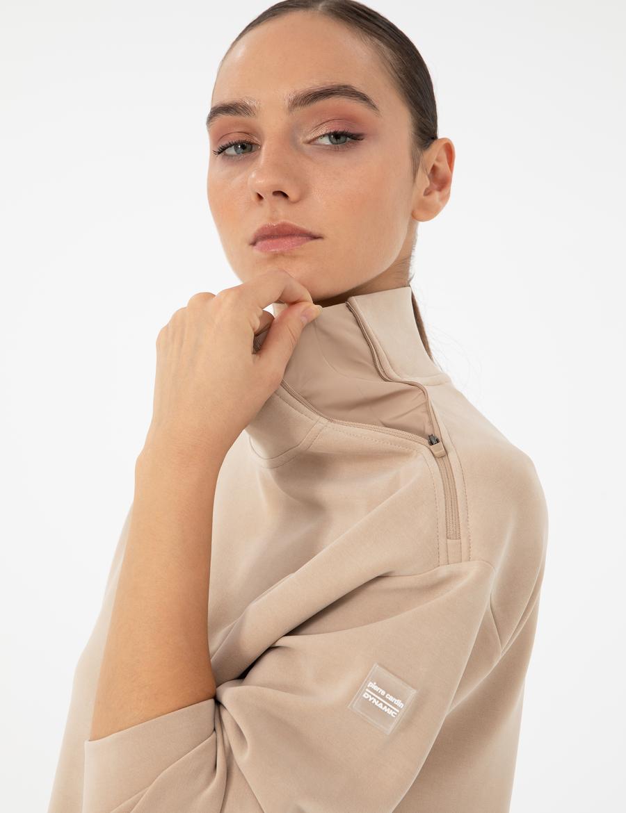 Bej Comfort Fit Modal Kumaş Sweatshirt