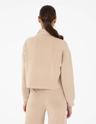 Bej Comfort Fit Modal Kumaş Sweatshirt