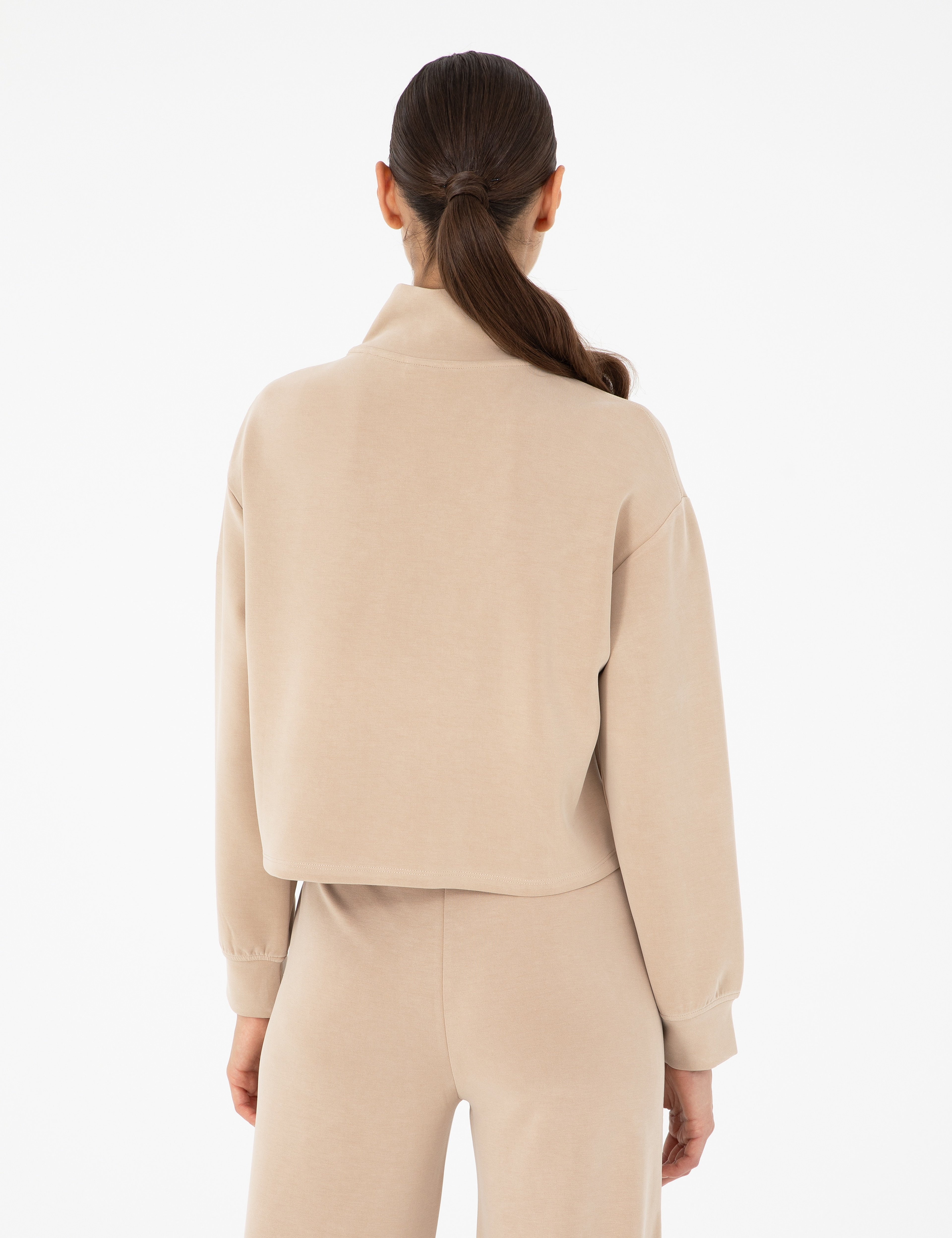Bej Comfort Fit Modal Kumaş Sweatshirt - Image 5
