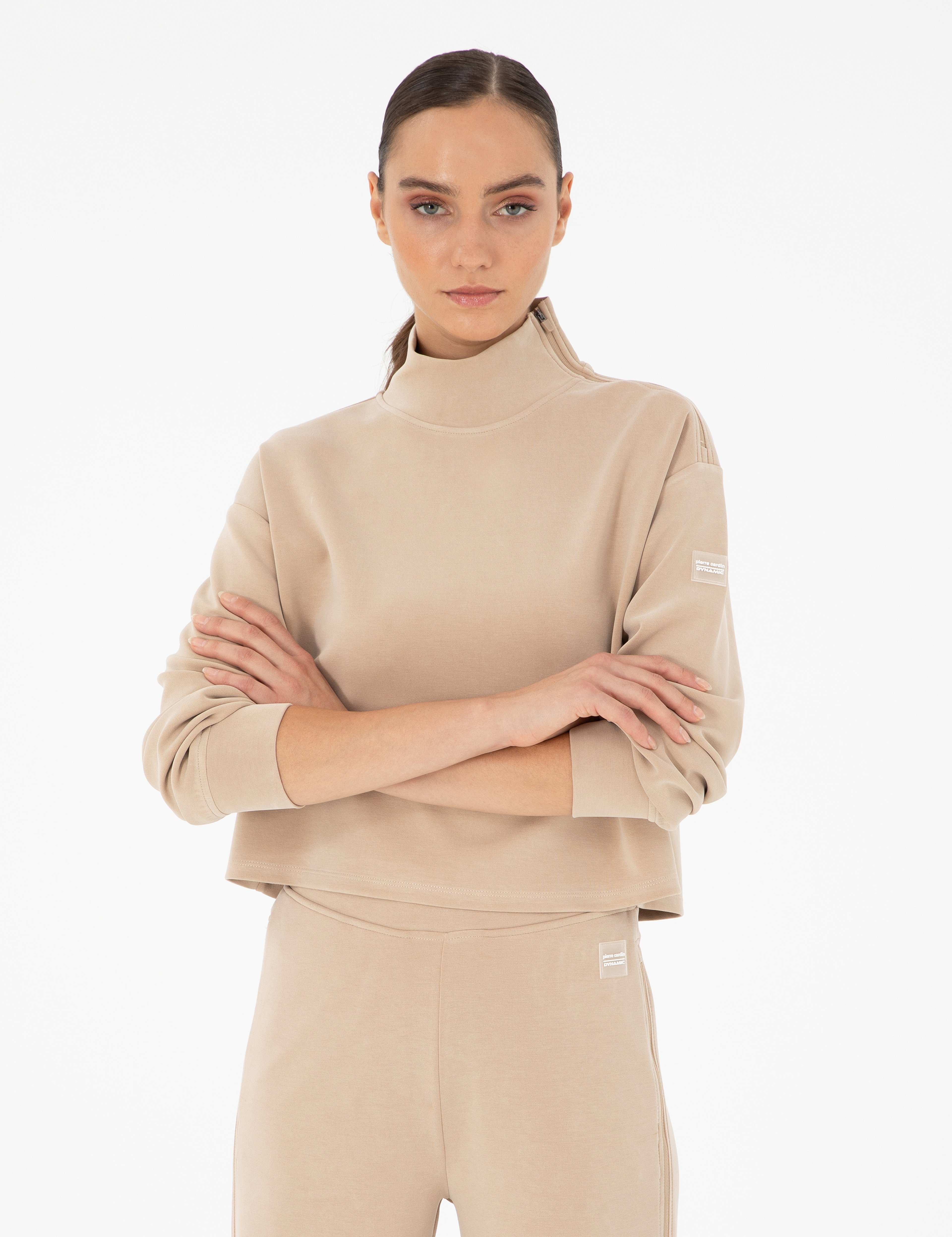 Bej Comfort Fit Modal Kumaş Sweatshirt - Image 3