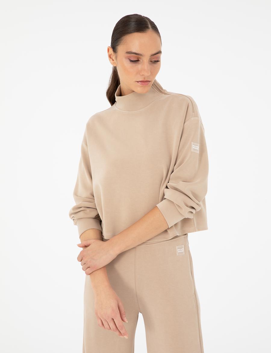 Bej Comfort Fit Modal Kumaş Sweatshirt