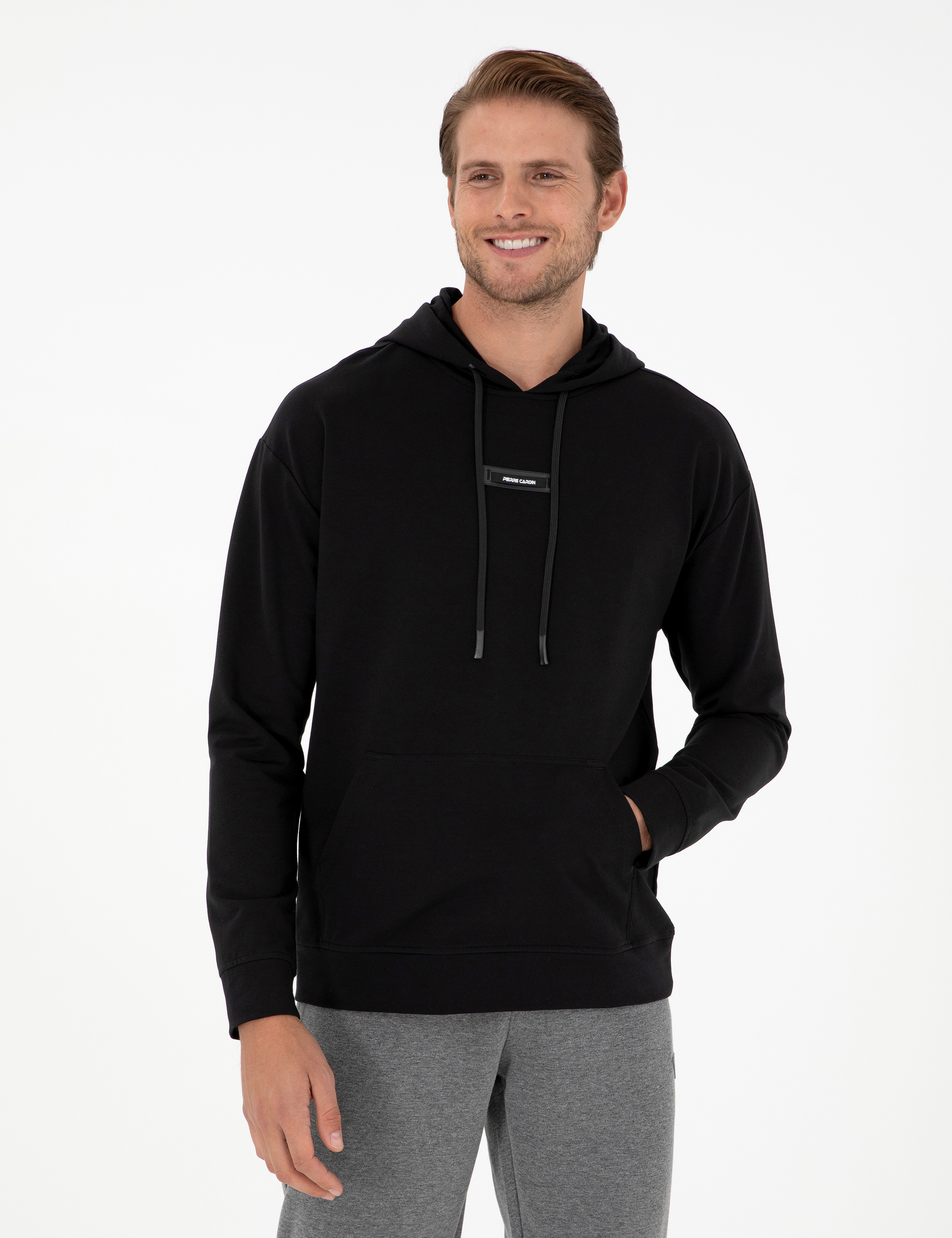 Siyah 2 İplik Comfort Fit Kapüşonlu Sweatshirt - Image 1