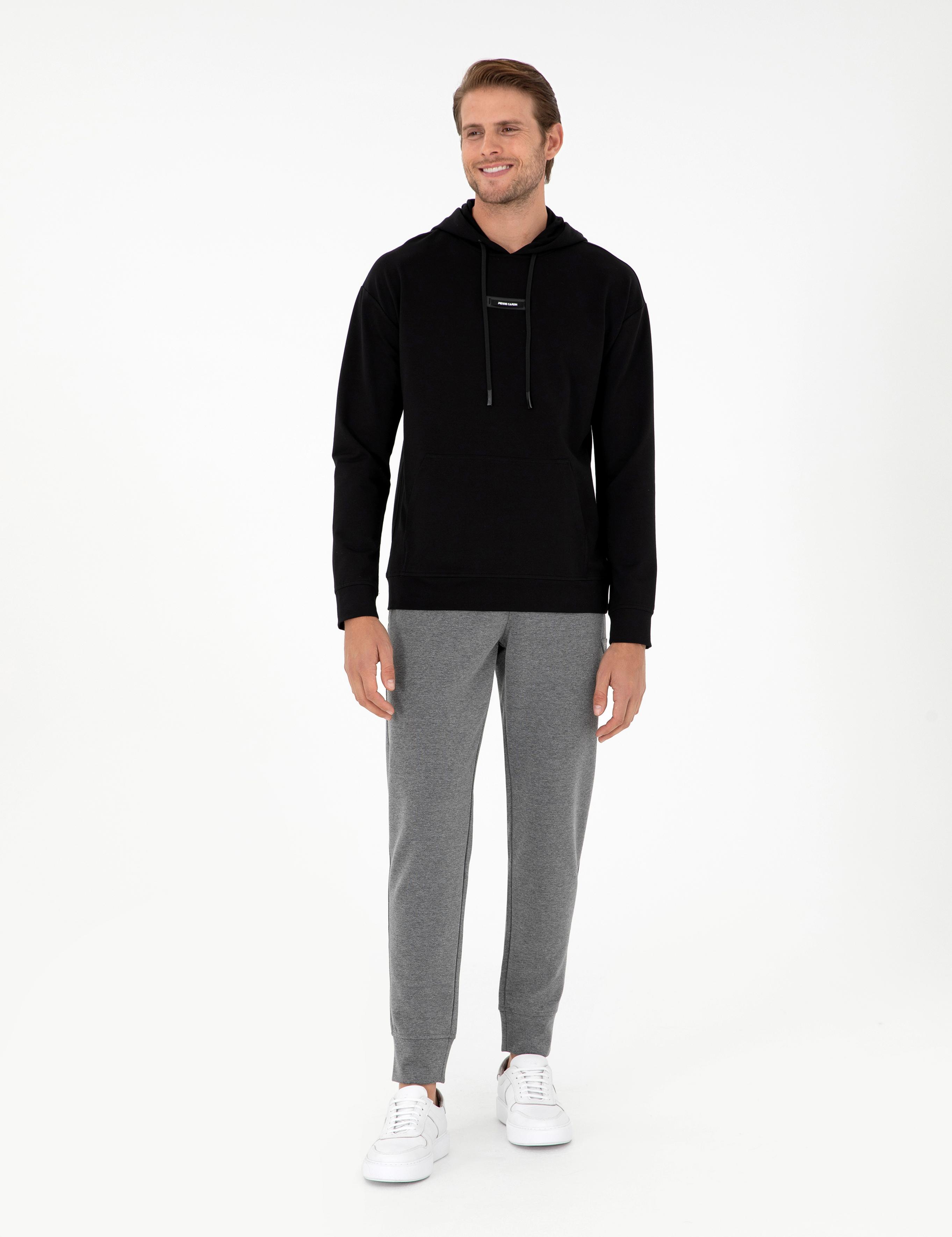 Siyah 2 İplik Comfort Fit Kapüşonlu Sweatshirt