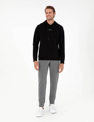 Siyah 2 İplik Comfort Fit Kapüşonlu Sweatshirt