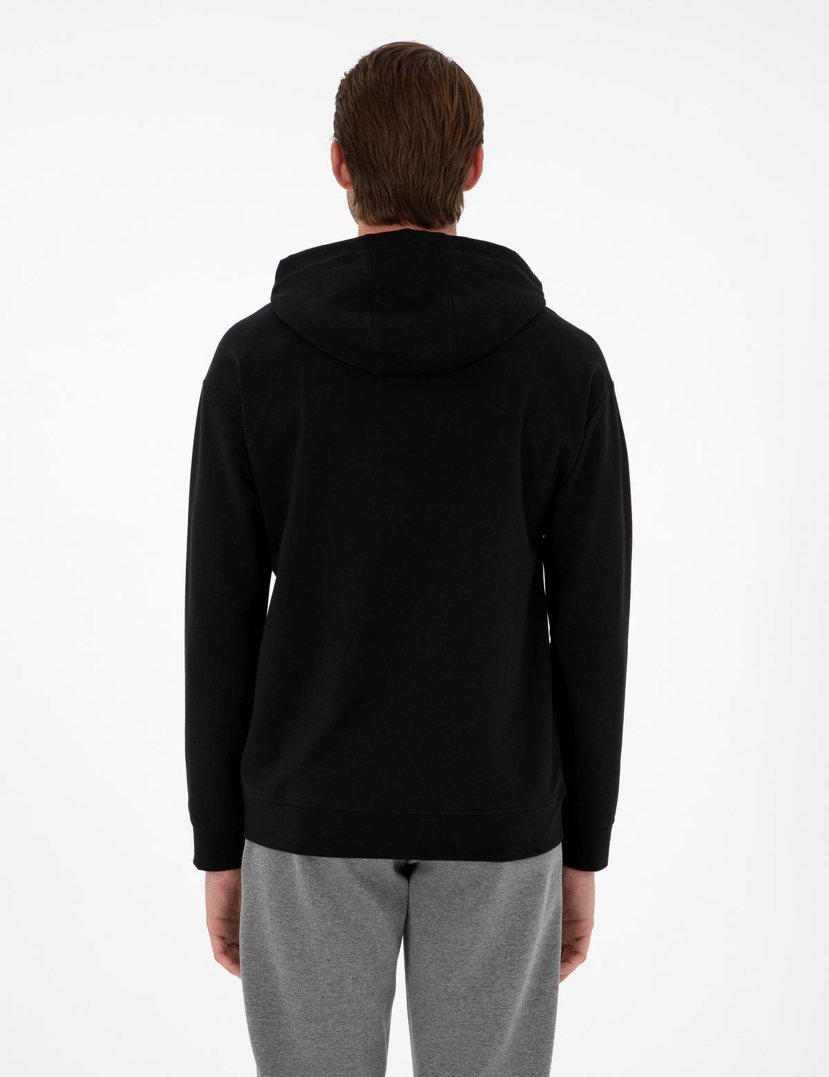 Siyah 2 İplik Comfort Fit Kapüşonlu Sweatshirt - 50290635048