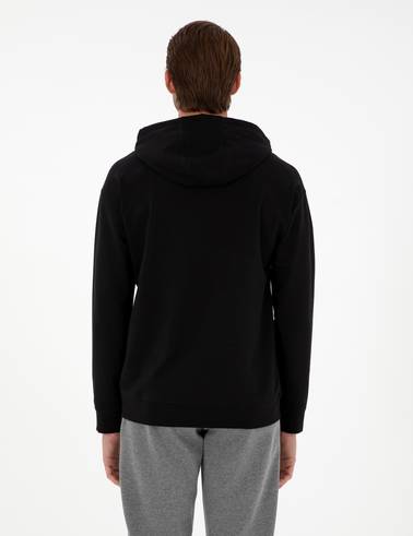 Siyah 2 İplik Comfort Fit Kapüşonlu Sweatshirt