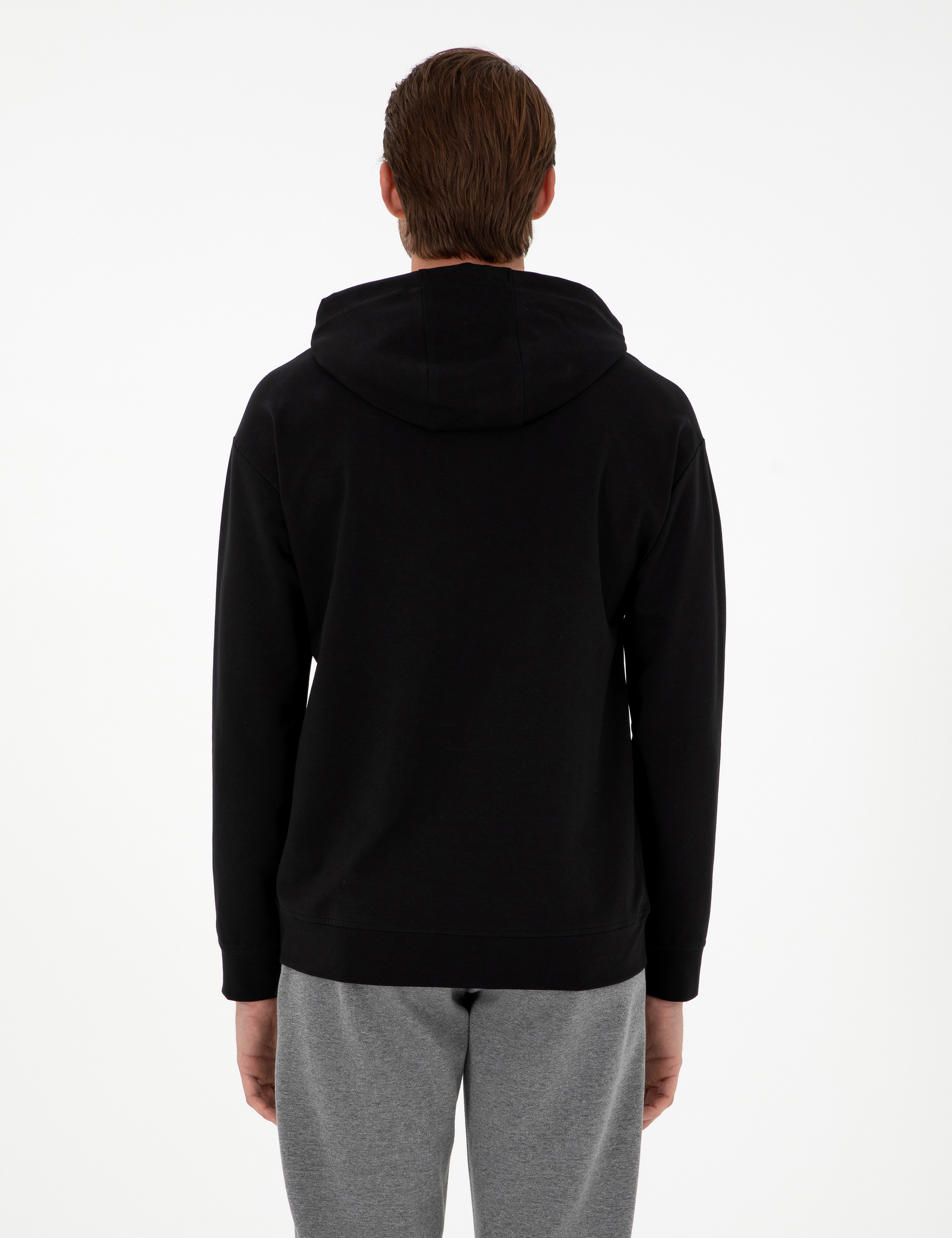 Siyah 2 İplik Comfort Fit Kapüşonlu Sweatshirt - Image 5