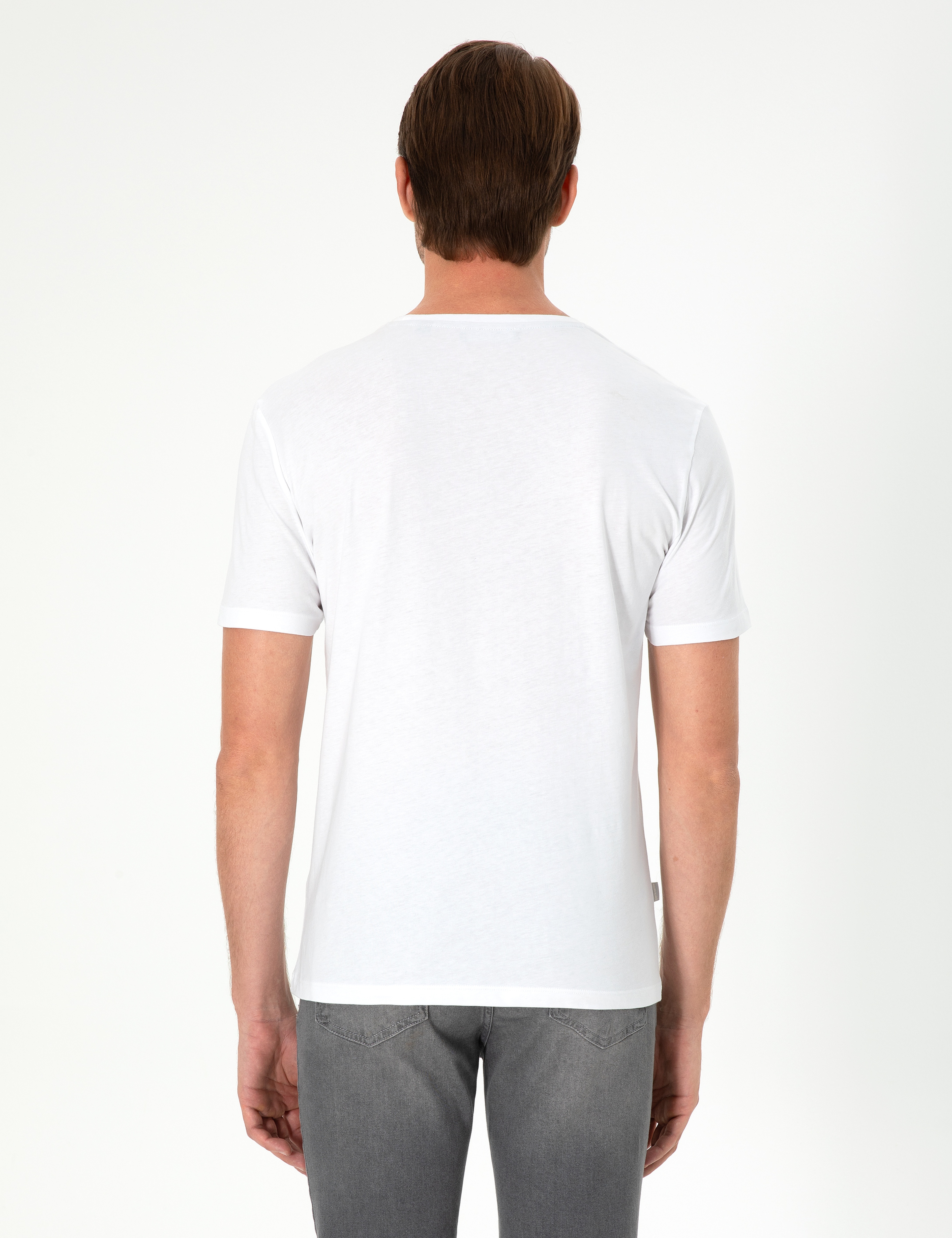 Beyaz Slim Fit Basic Tişört - Image 5