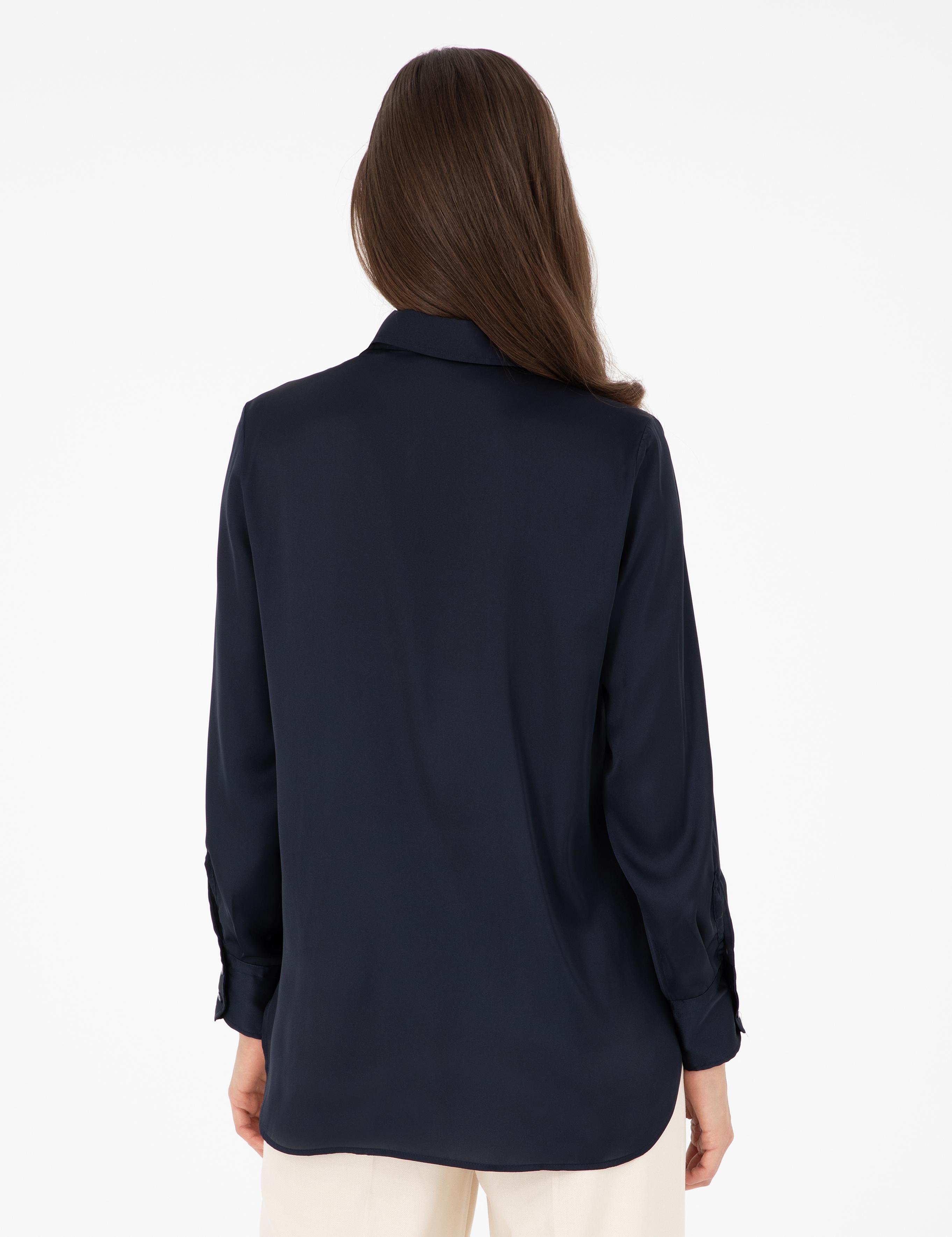 Lacivert Comfort Fit Saten Gömlek