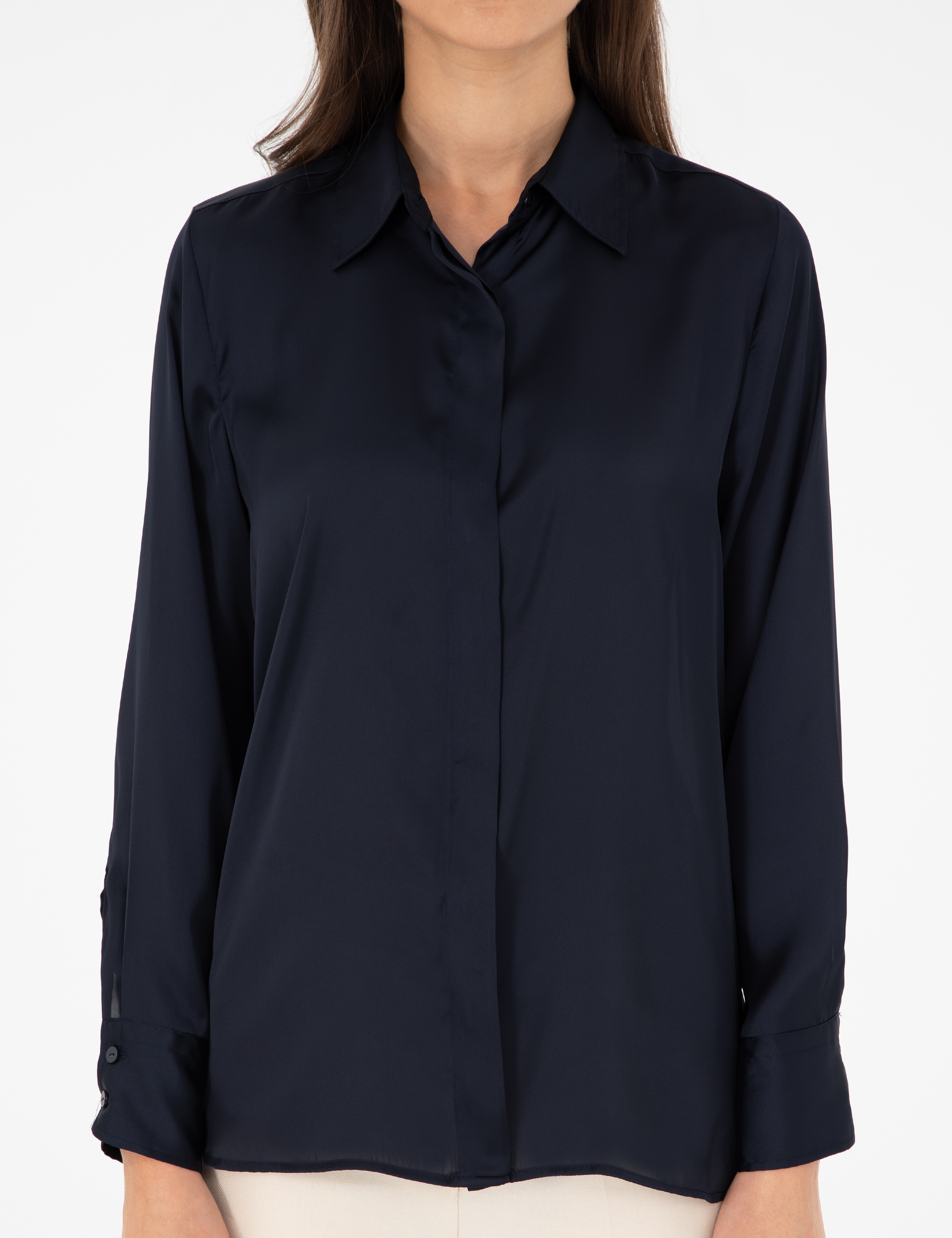 Lacivert Comfort Fit Saten Gömlek