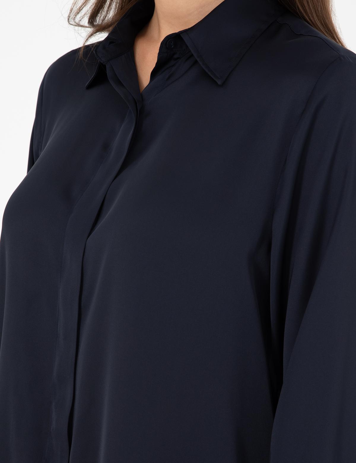 Lacivert Comfort Fit Saten Gömlek - 50299569025