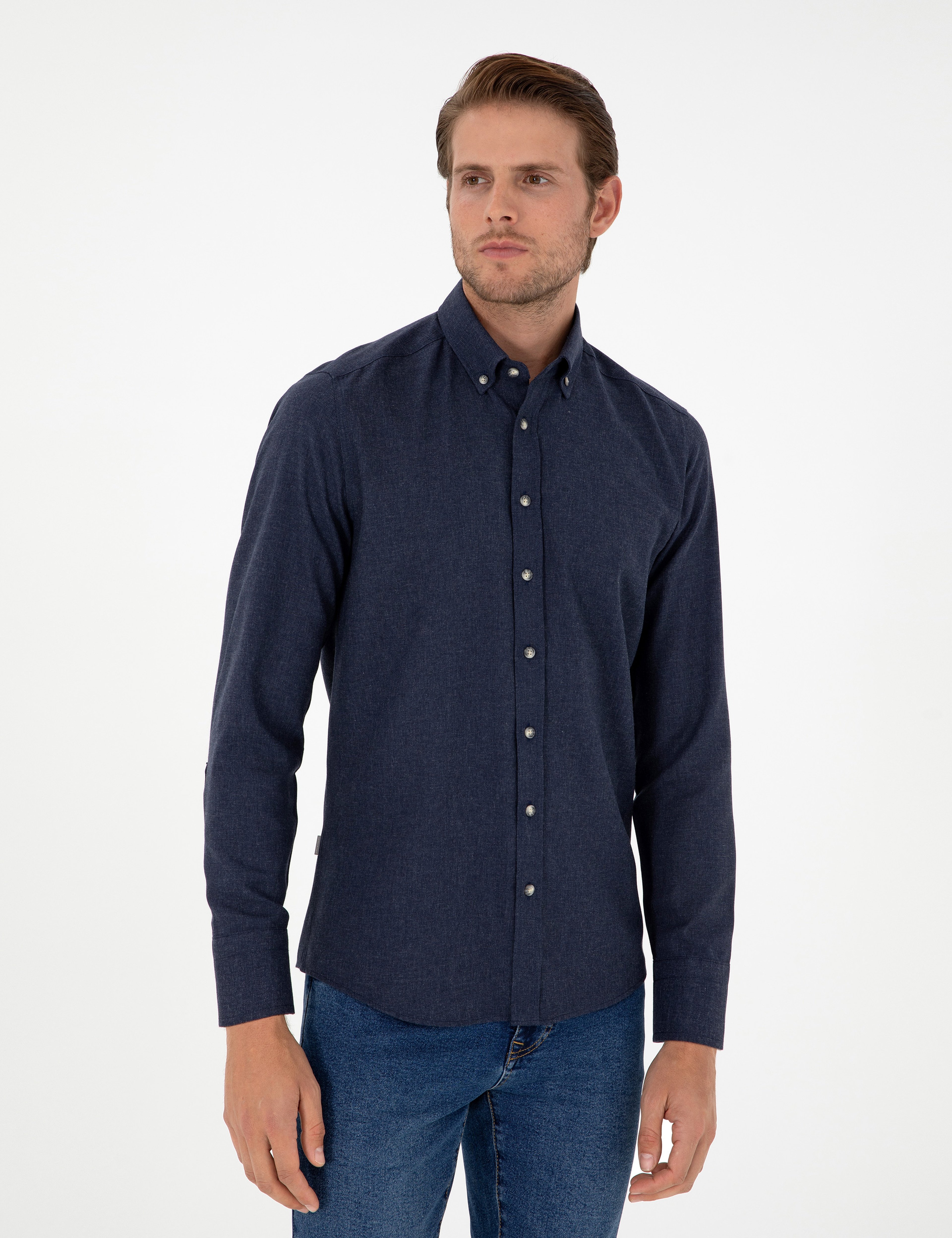 Lacivert Slim Fit Uzun Kollu Gömlek - Image 3