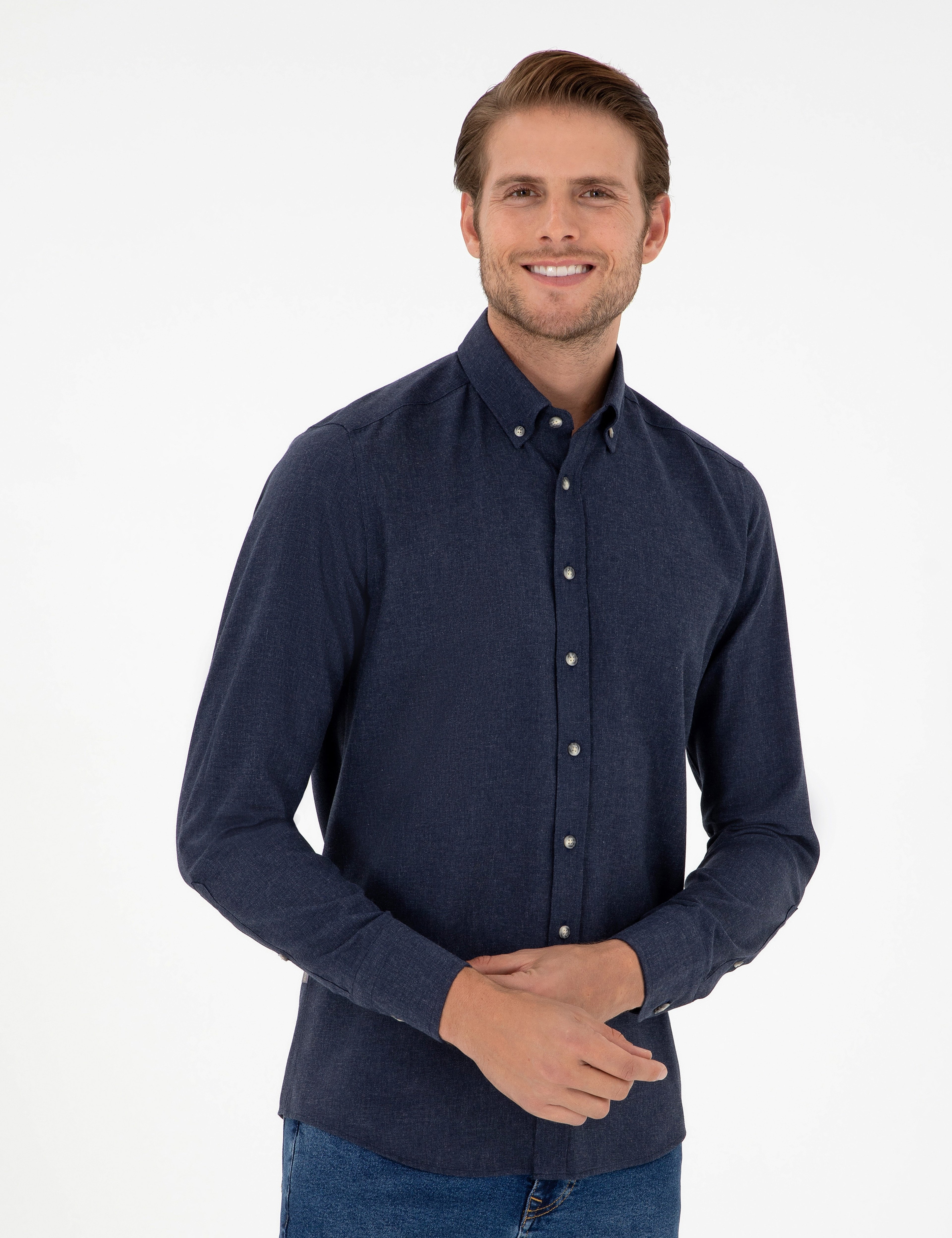 Lacivert Slim Fit Uzun Kollu Gömlek - Image 1