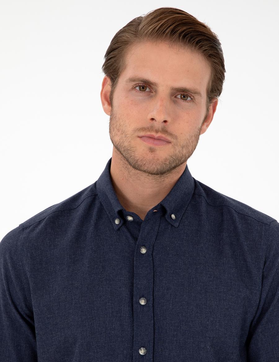 Lacivert Slim Fit Uzun Kollu Gömlek