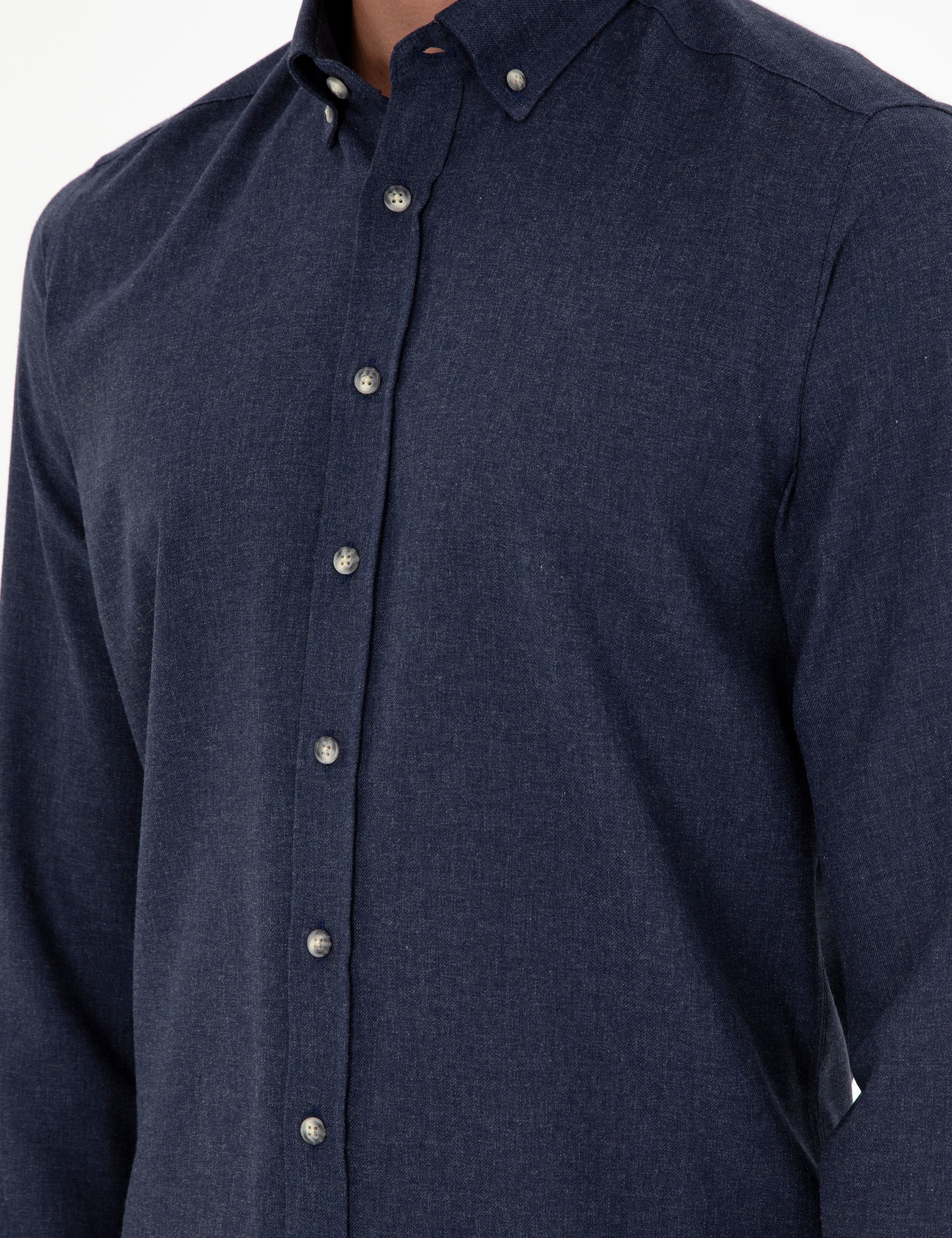 Lacivert Slim Fit Uzun Kollu Gömlek