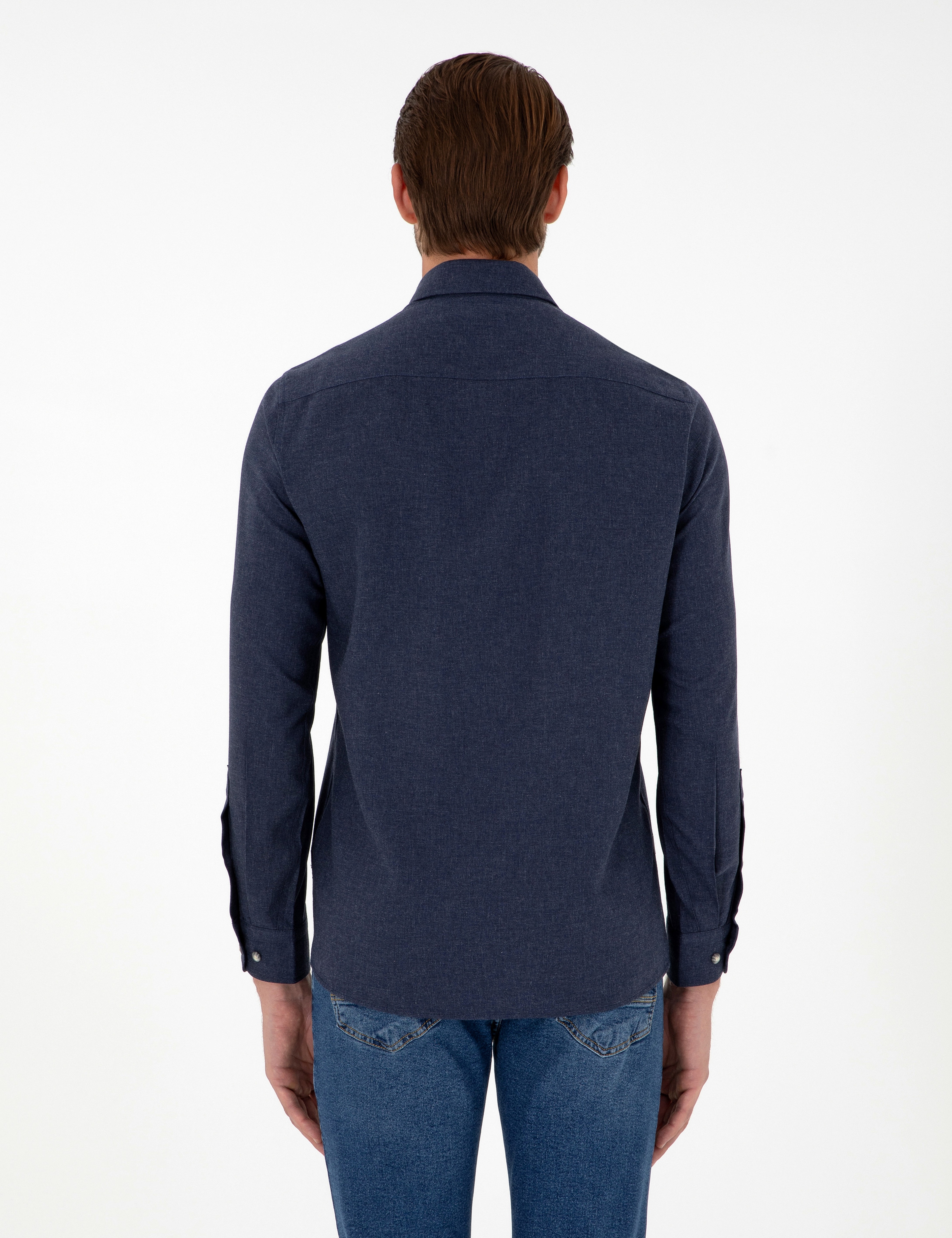 Lacivert Slim Fit Uzun Kollu Gömlek