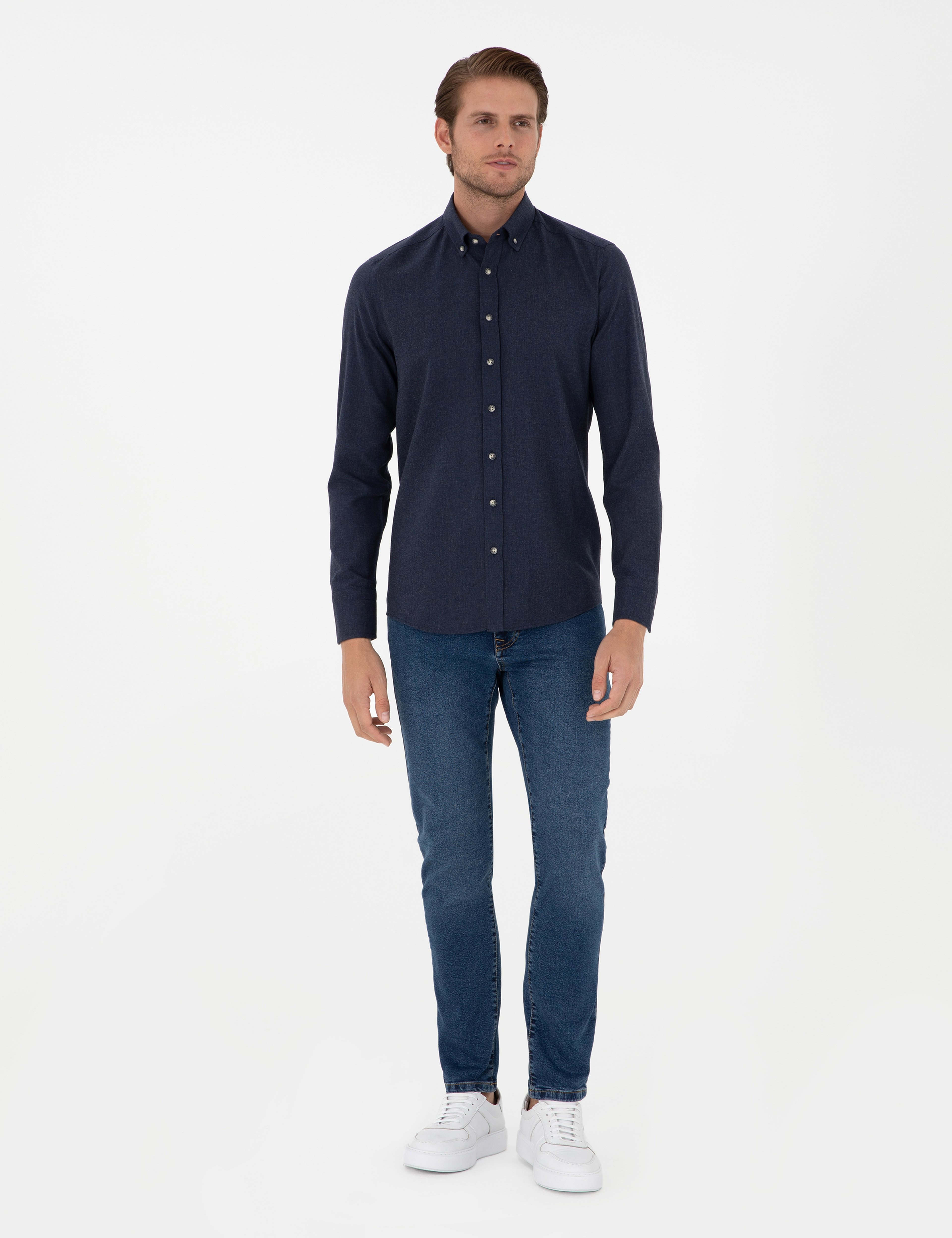 Lacivert Slim Fit Uzun Kollu Gömlek - Image 4