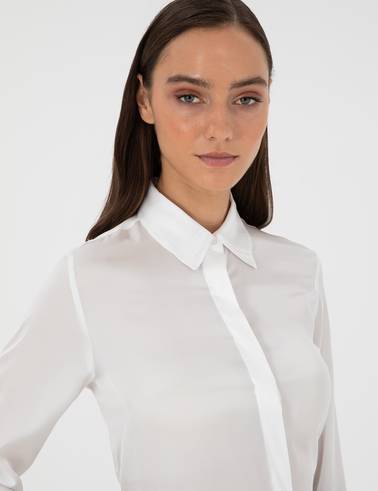 Ekru Comfort Fit Saten Gömlek