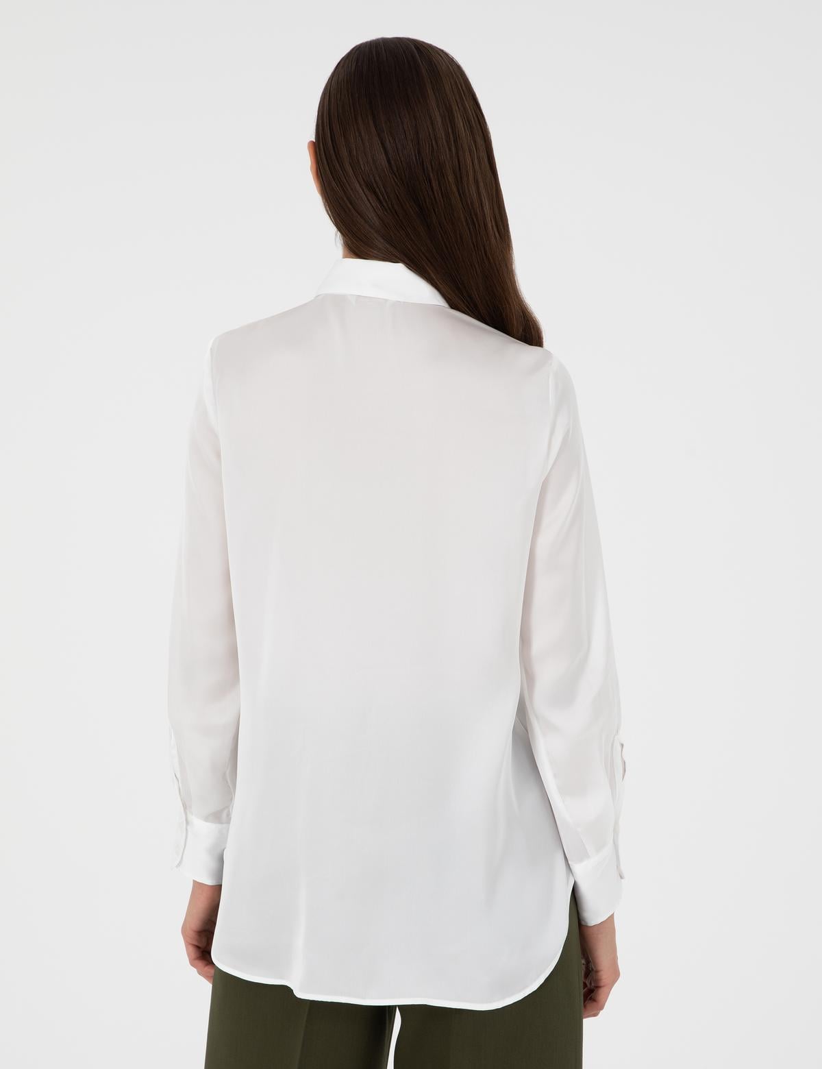 Ekru Comfort Fit Saten Gömlek - 50299569002