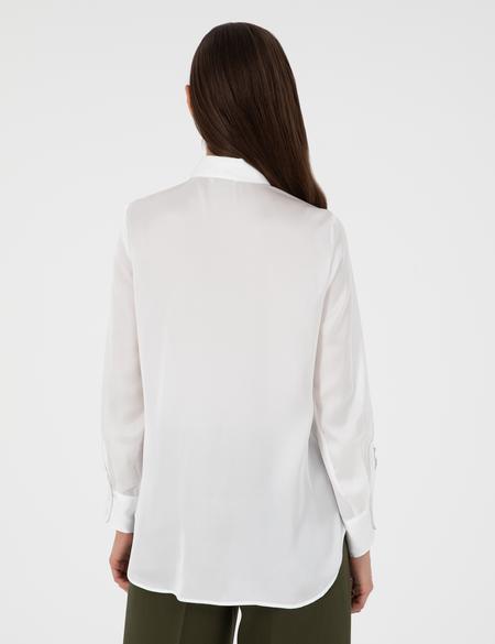 Ekru Comfort Fit Saten Gömlek - 50299569002