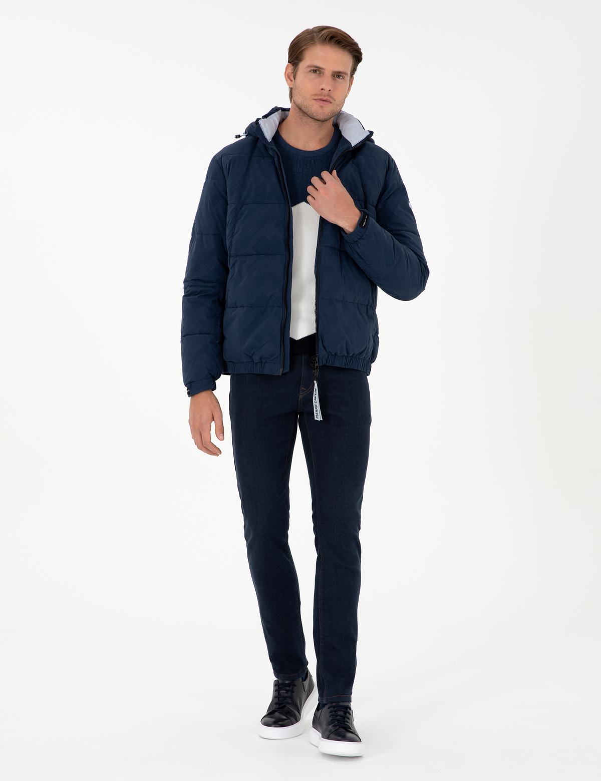 Lacivert Kapüşonlu Spor Mont - 50291793066