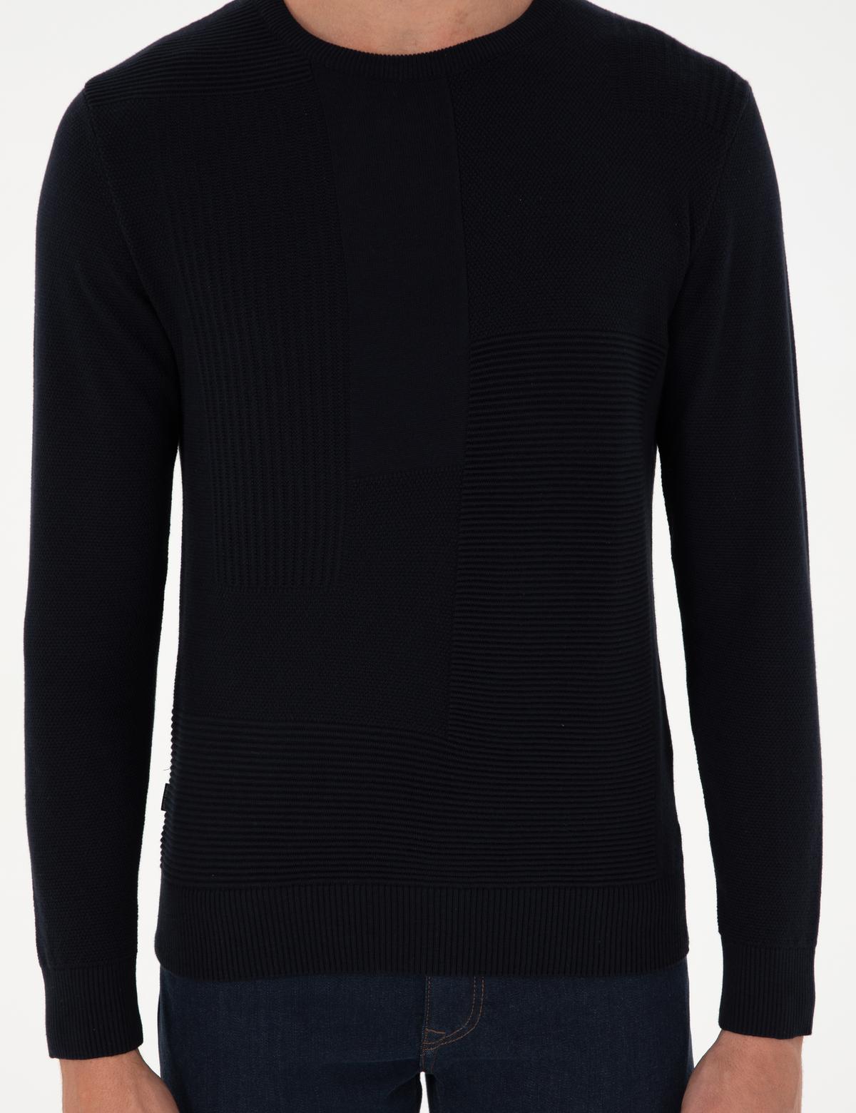 Lacivert Slim Fit Bisiklet Yaka Yün Karışımlı Triko Kazak - 50296457007