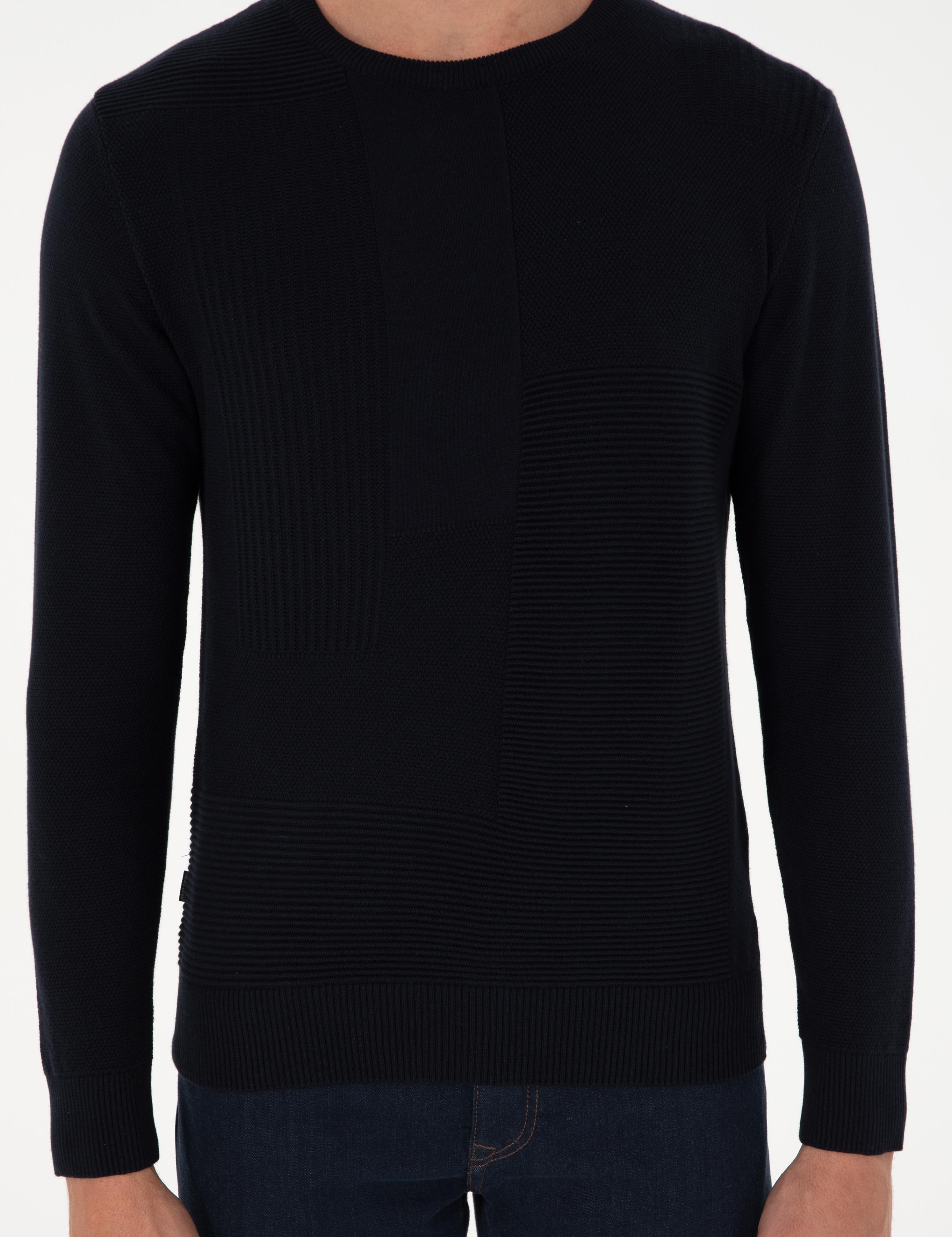 Lacivert Slim Fit Bisiklet Yaka Yün Karışımlı Triko Kazak