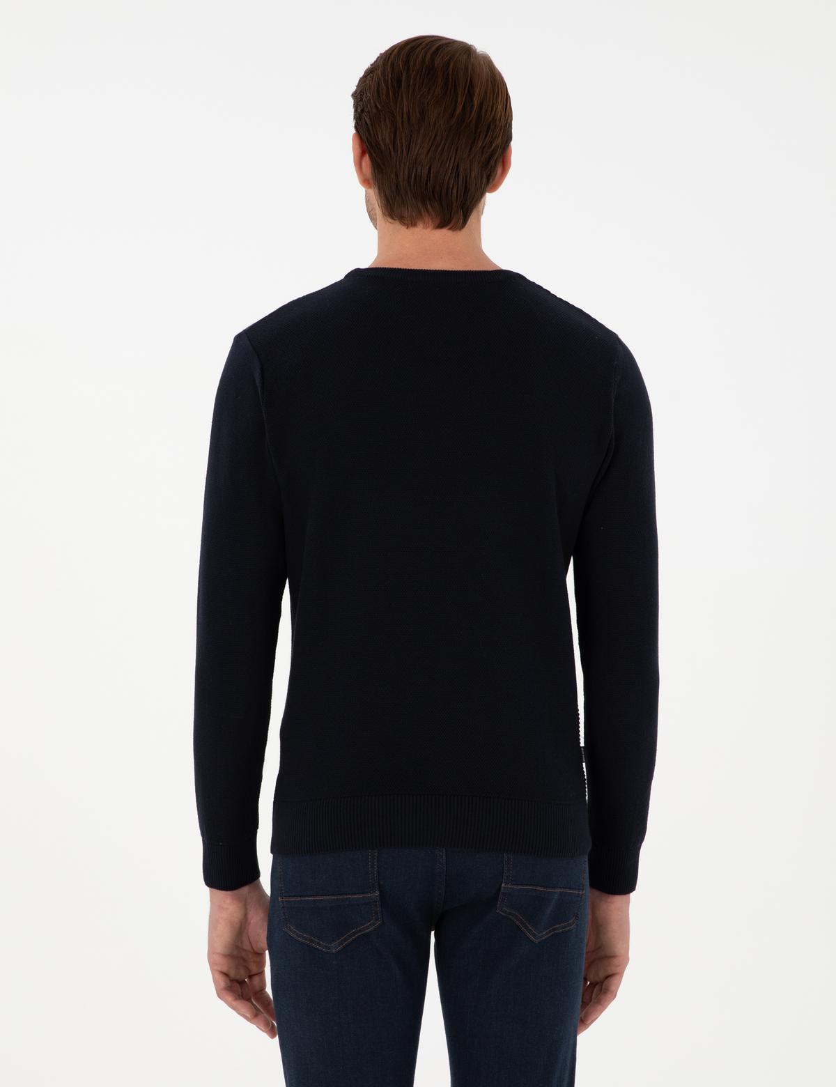 Lacivert Slim Fit Bisiklet Yaka Yün Karışımlı Triko Kazak - 50296457007