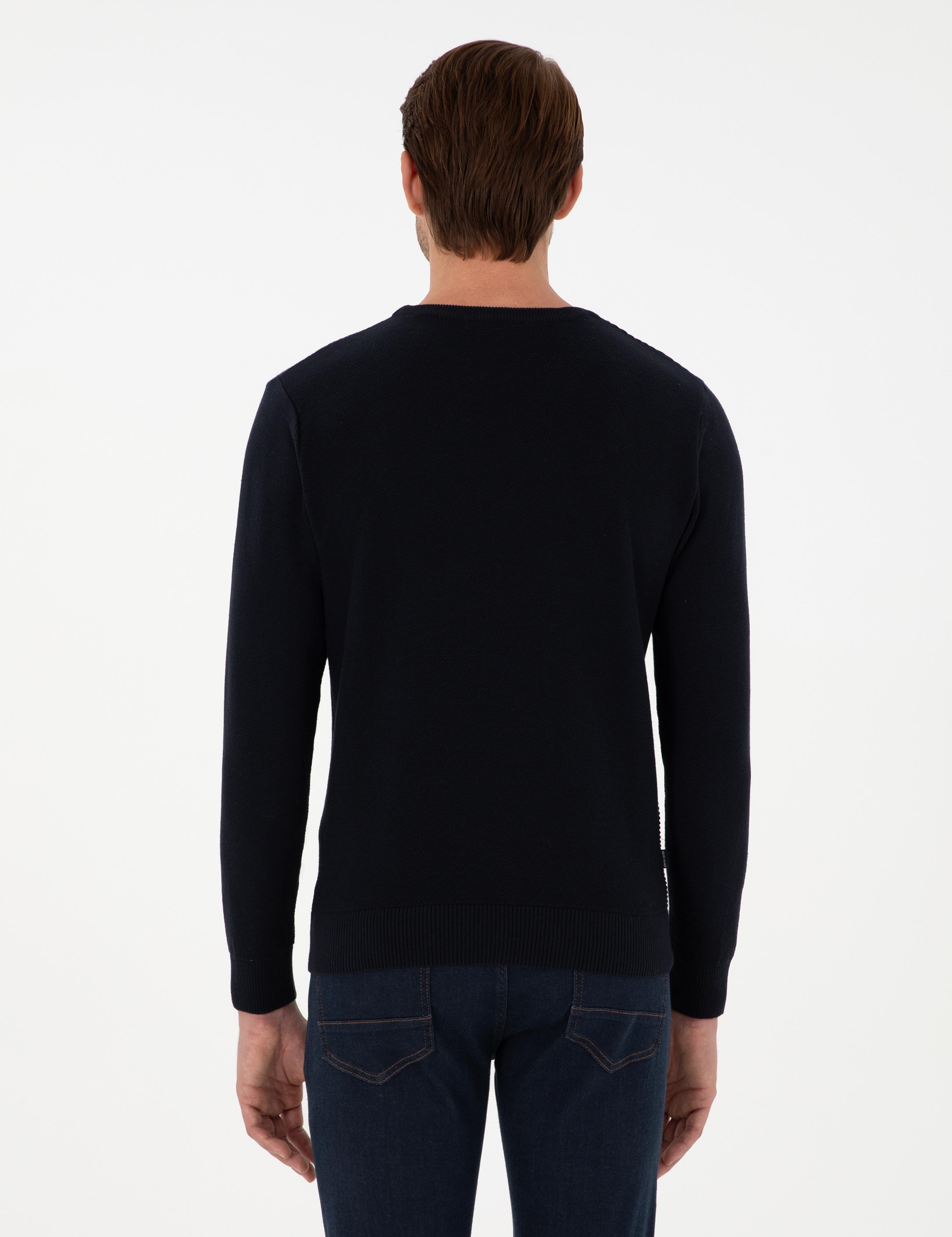 Lacivert Slim Fit Bisiklet Yaka Yün Karışımlı Triko Kazak