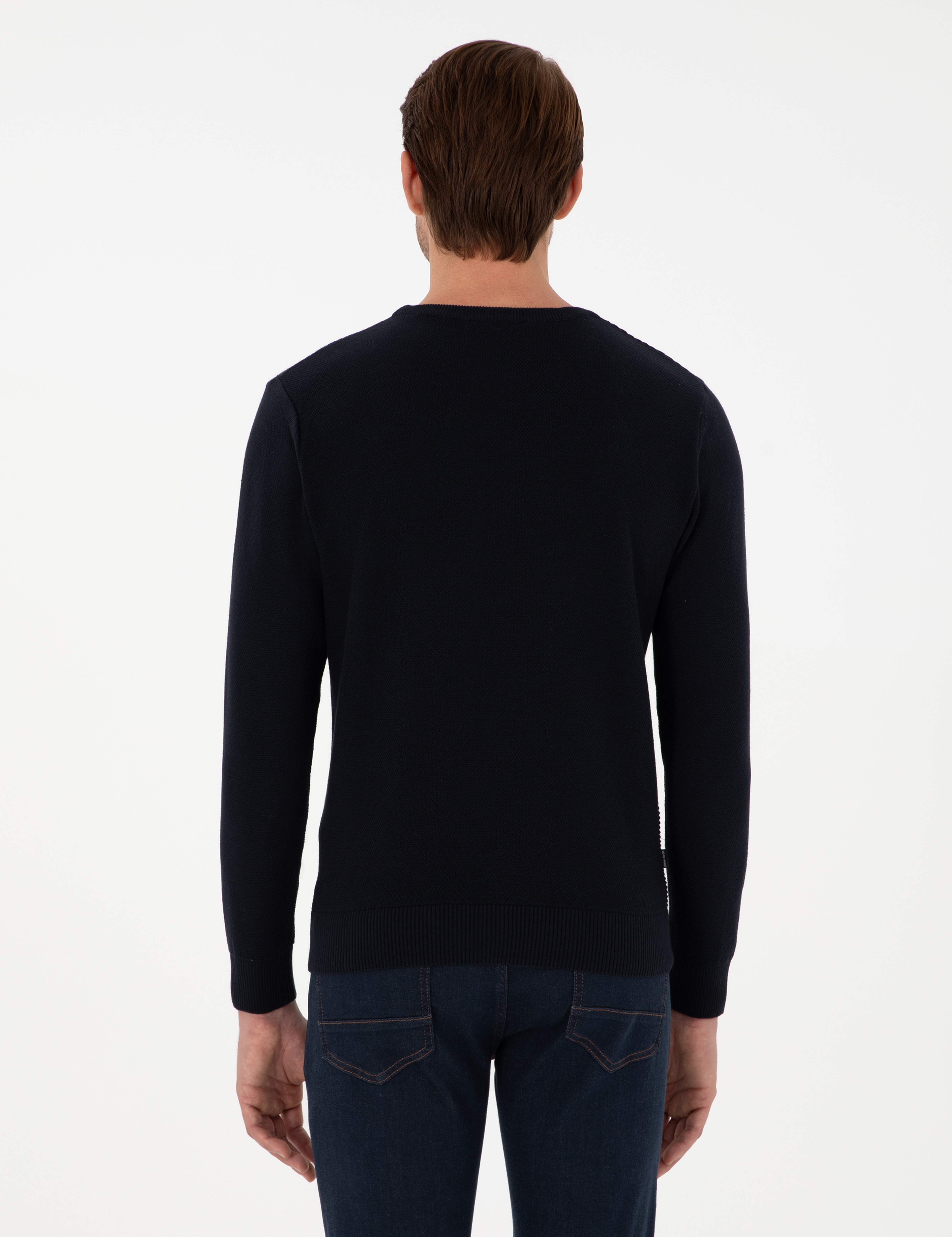 Lacivert Slim Fit Bisiklet Yaka Yün Karışımlı Triko Kazak - Image 5