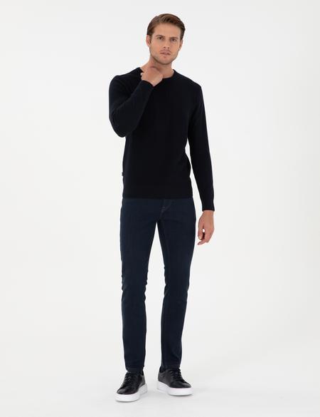Lacivert Slim Fit Bisiklet Yaka Yün Karışımlı Triko Kazak - 50296457007