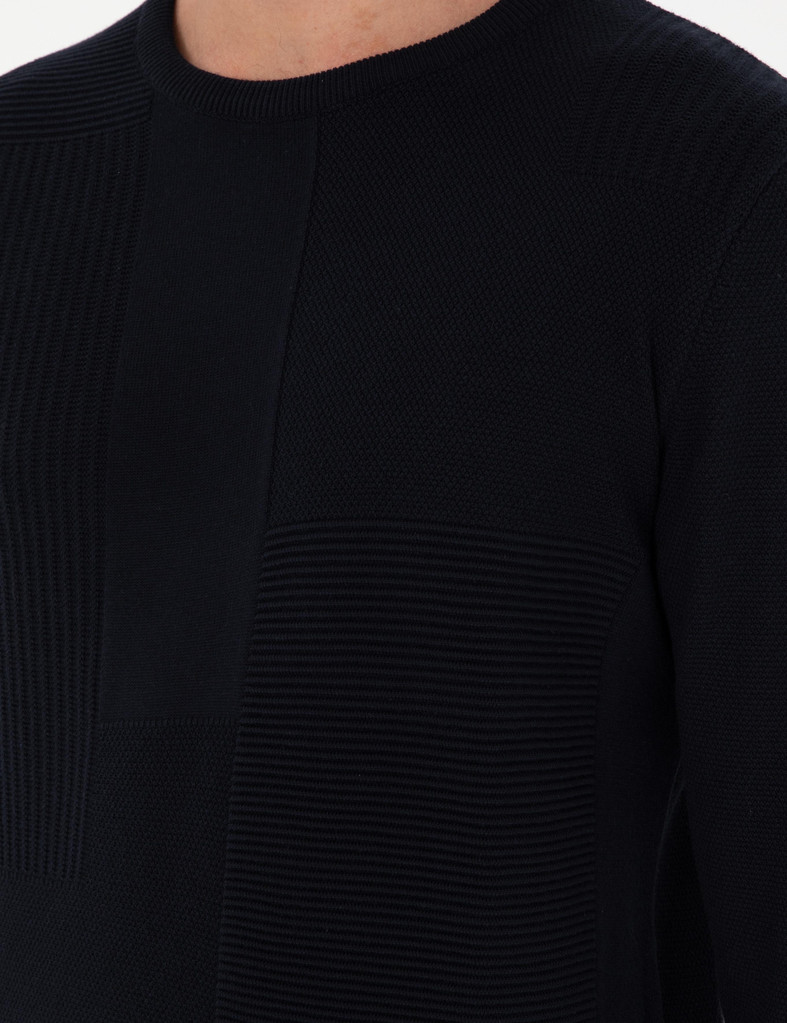 Lacivert Slim Fit Bisiklet Yaka Yün Karışımlı Triko Kazak