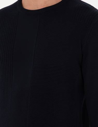 Lacivert Slim Fit Bisiklet Yaka Yün Karışımlı Triko Kazak