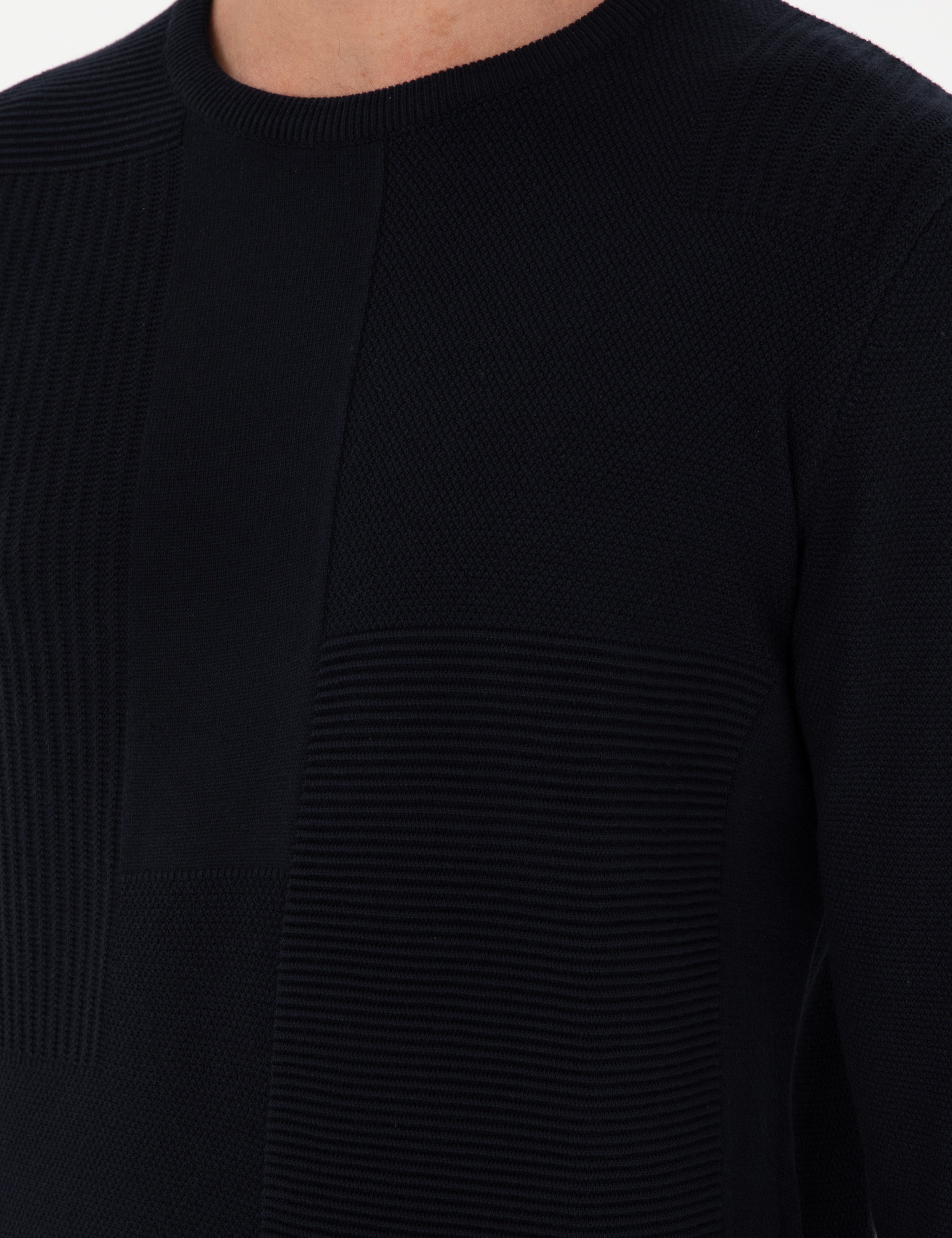 Lacivert Slim Fit Bisiklet Yaka Yün Karışımlı Triko Kazak