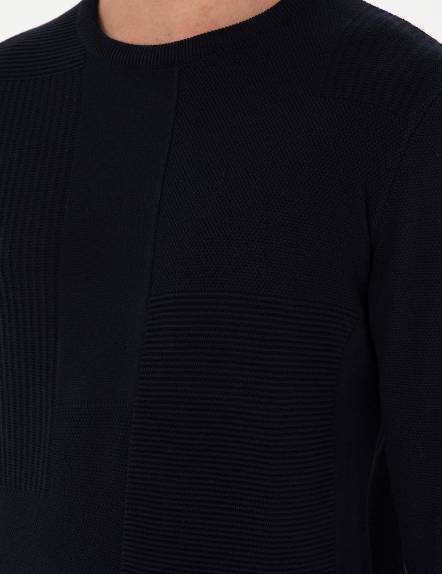 Lacivert Slim Fit Bisiklet Yaka Yün Karışımlı Triko Kazak