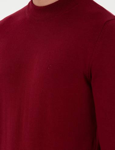 Vişne Slim Fit Çeyrek Yaka Basic Triko Kazak