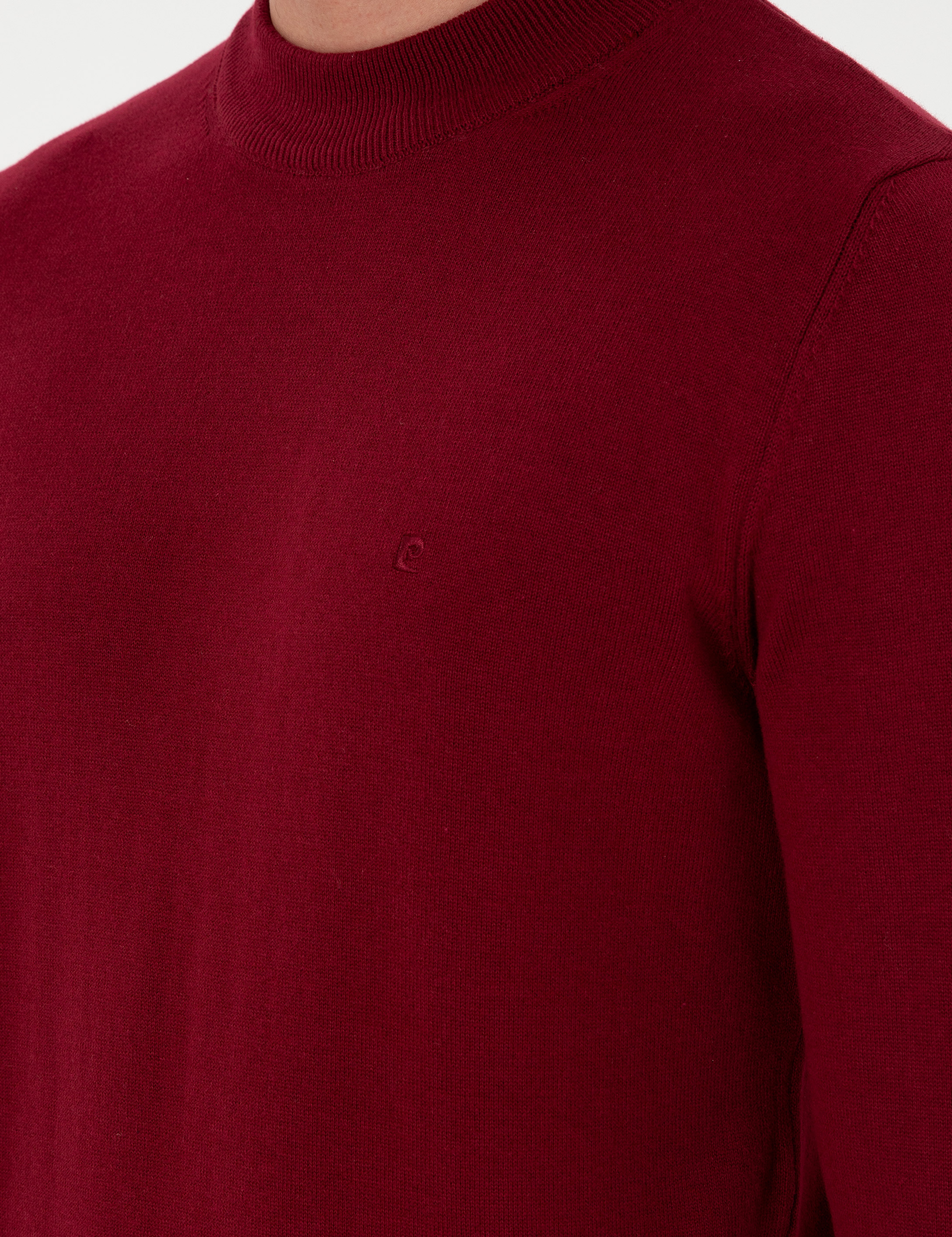 Vişne Slim Fit Çeyrek Yaka Basic Triko Kazak - Image 7