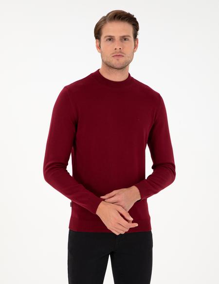 Vişne Slim Fit Çeyrek Yaka Basic Triko Kazak - 50296564043