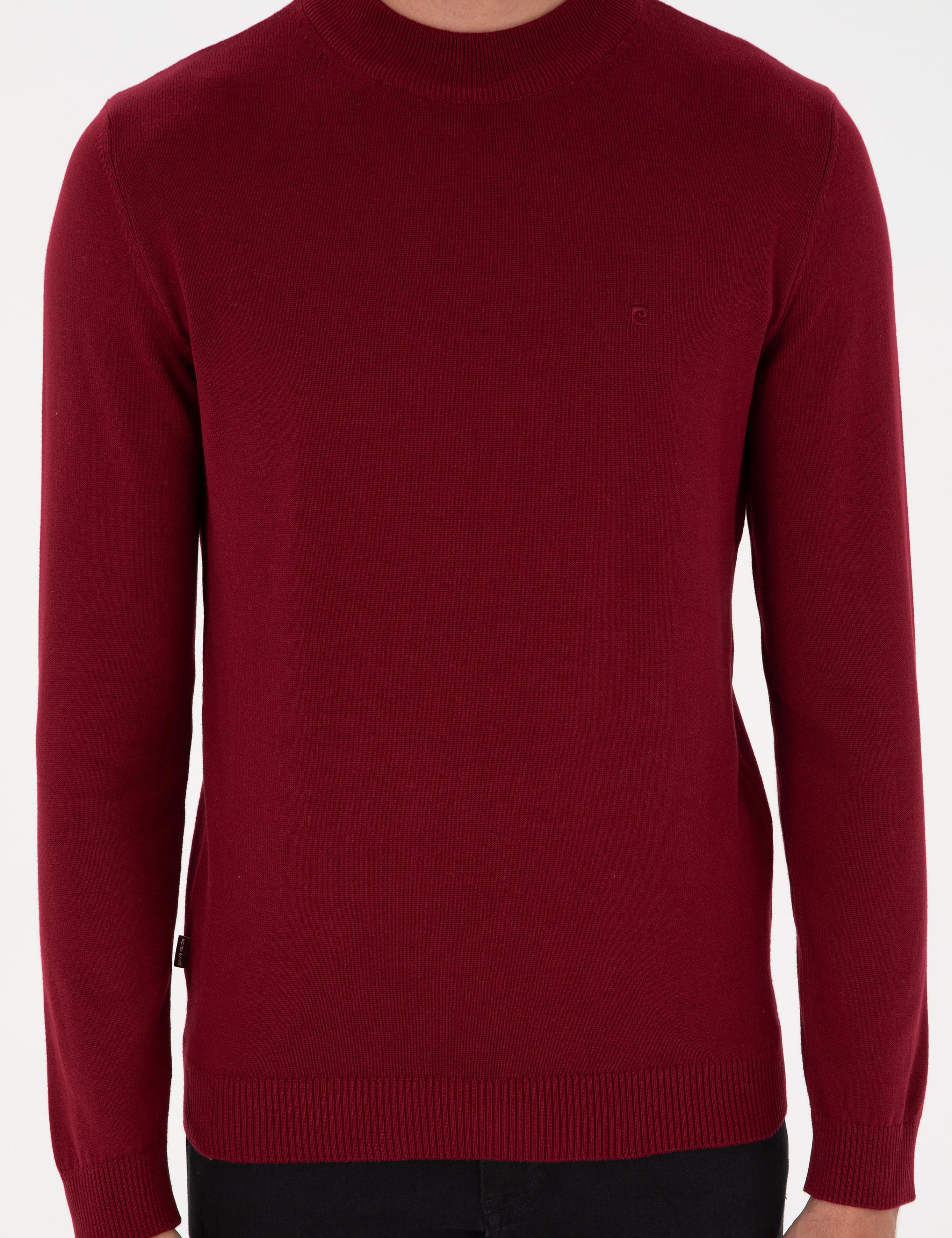 Vişne Slim Fit Çeyrek Yaka Basic Triko Kazak