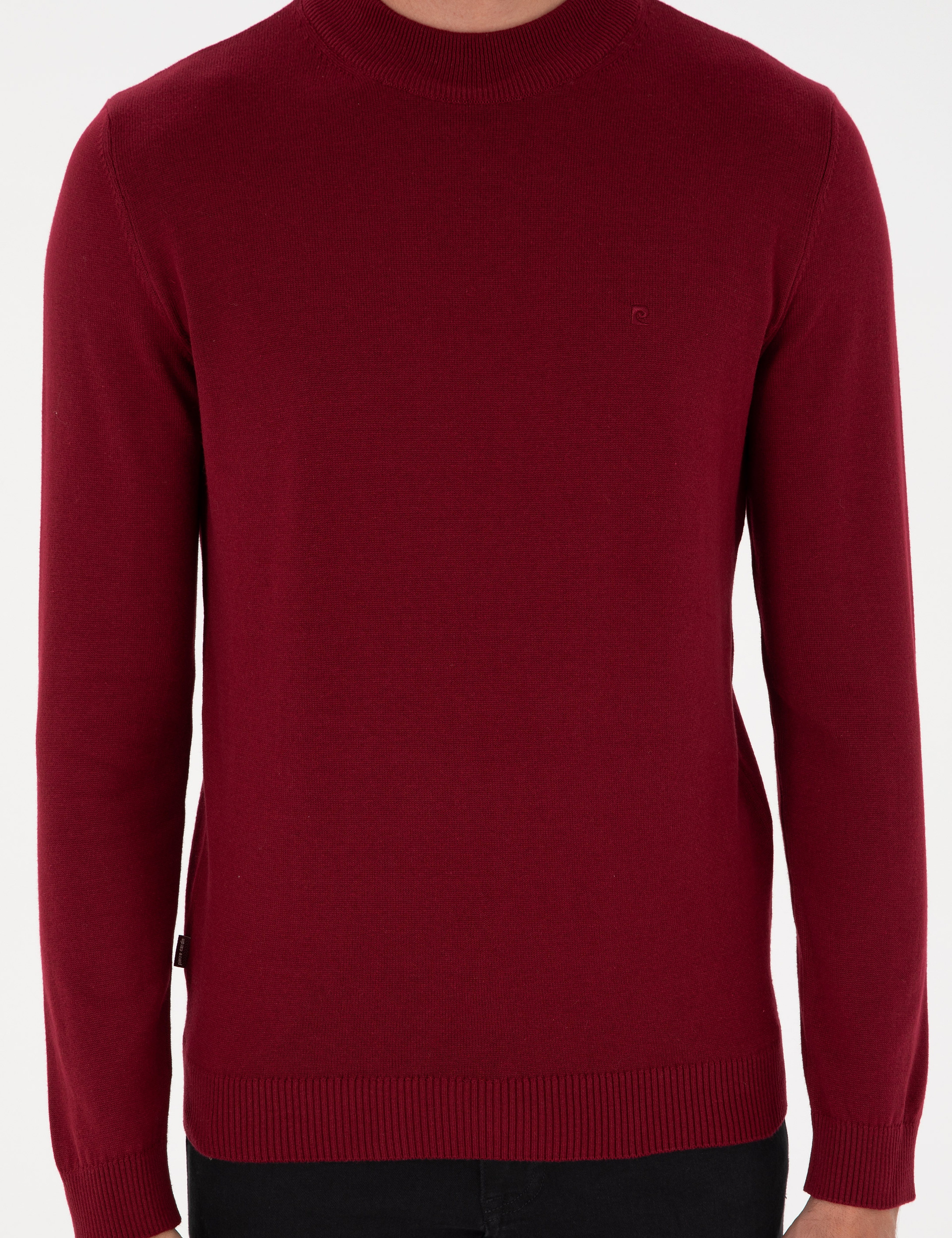 Vişne Slim Fit Çeyrek Yaka Basic Triko Kazak - Image 6
