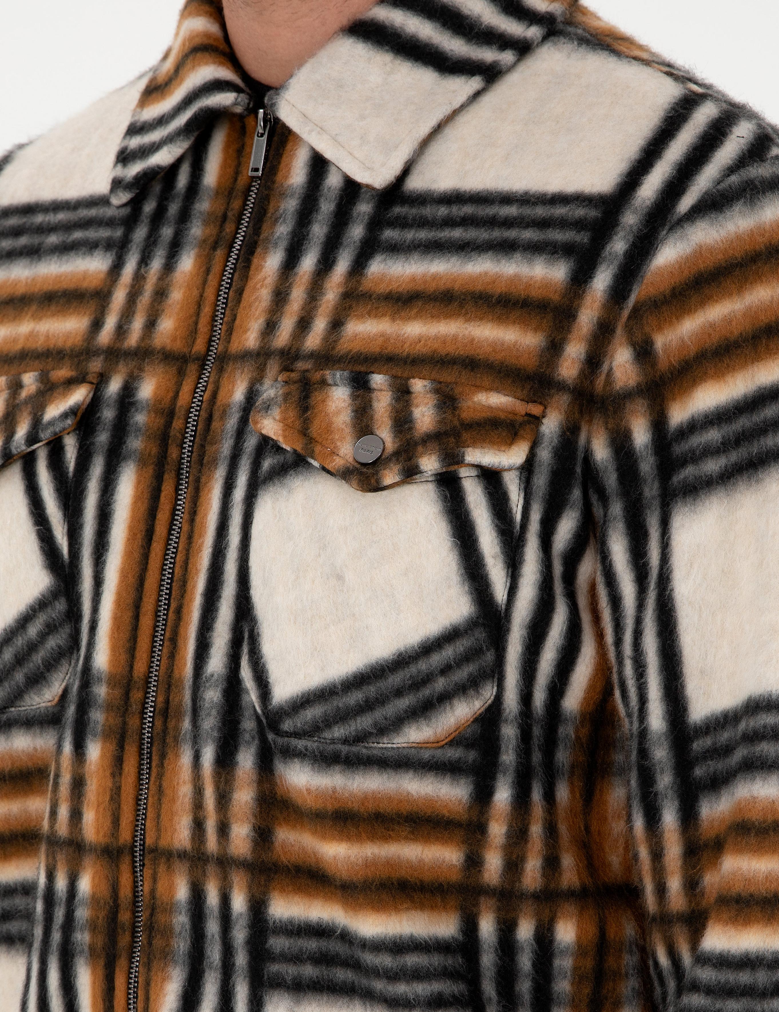 Kahverengi Klasik Yaka Çift Cepli Örme Gömlek Ceket