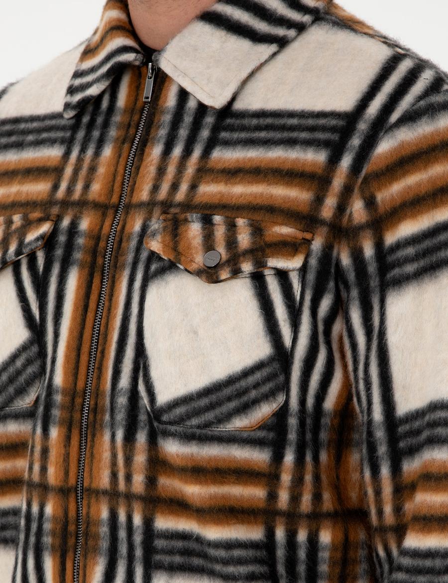 Kahverengi Klasik Yaka Çift Cepli Örme Gömlek Ceket