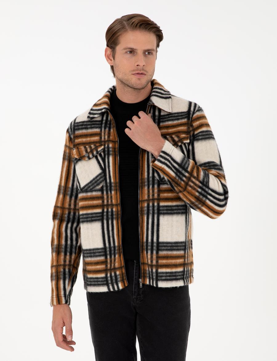 Kahverengi Klasik Yaka Çift Cepli Örme Gömlek Ceket