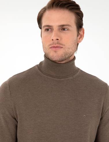 Vizon Melanj Slim Fit Balıkçı Yaka Basic Triko Kazak