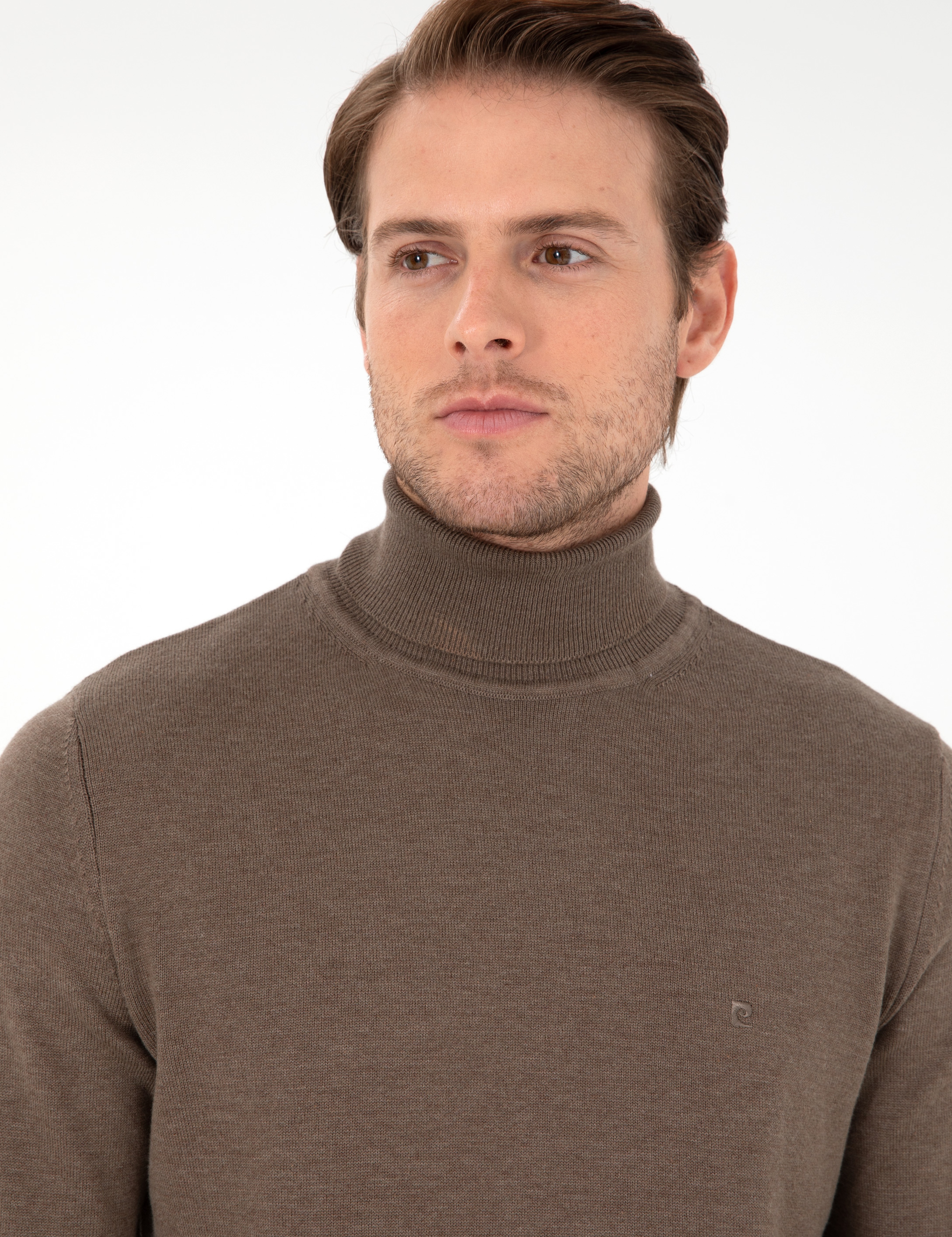 Vizon Melanj Slim Fit Balıkçı Yaka Basic Triko Kazak - Image 2