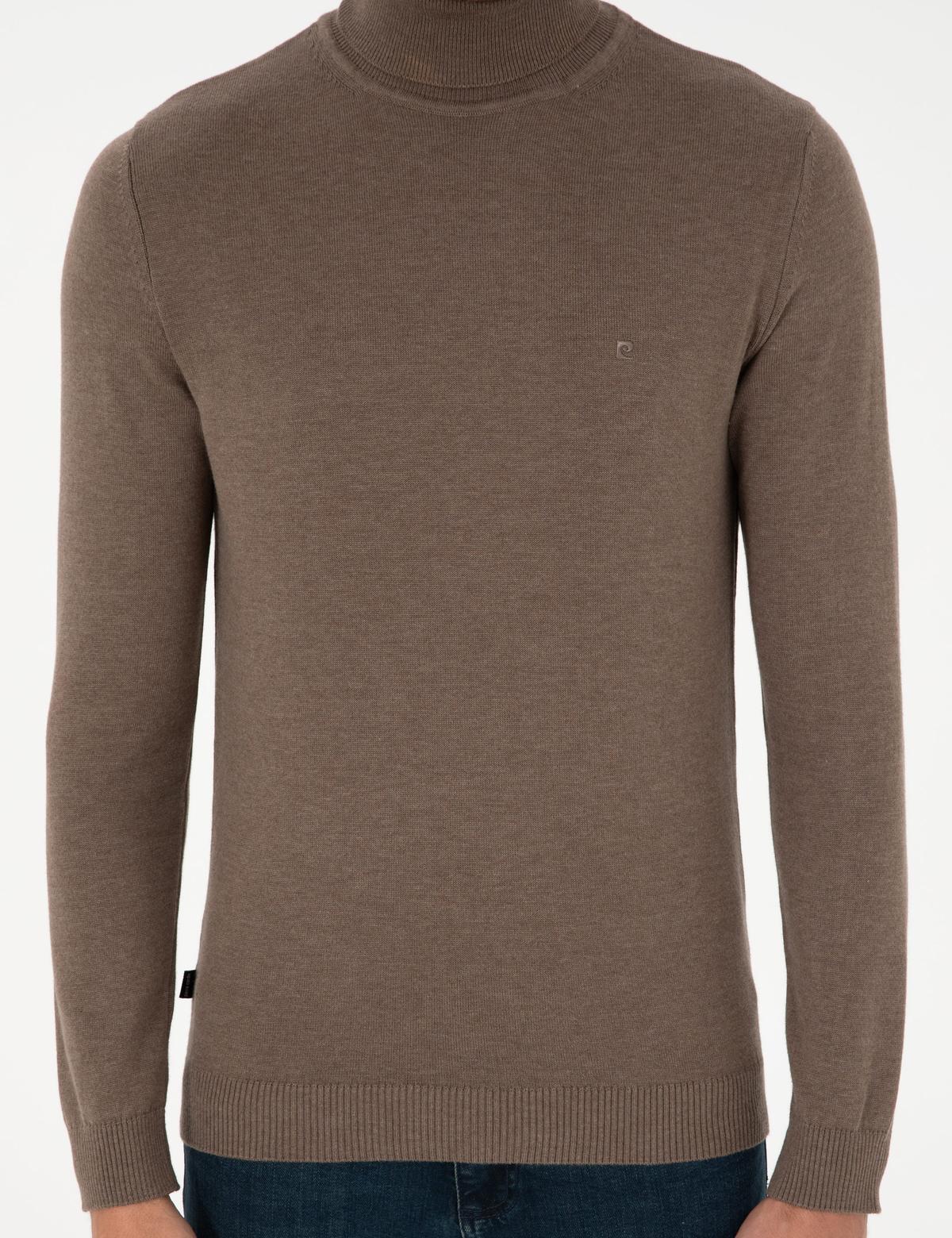 Vizon Melanj Slim Fit Balıkçı Yaka Basic Triko Kazak - 50296582047