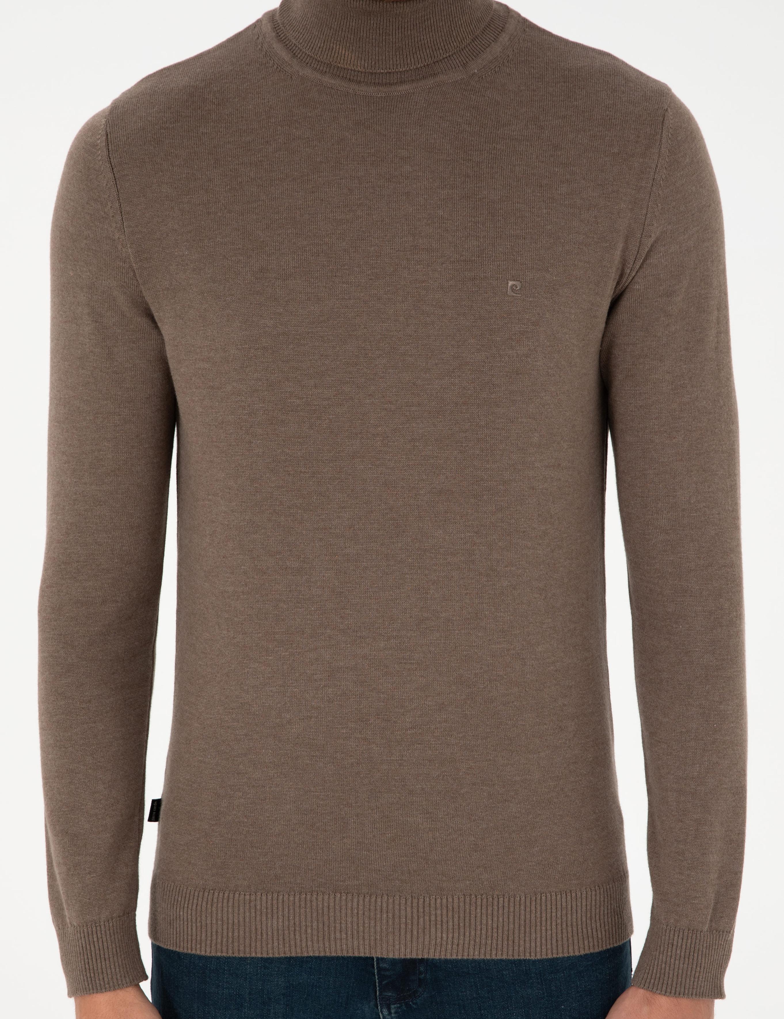 Vizon Melanj Slim Fit Balıkçı Yaka Basic Triko Kazak